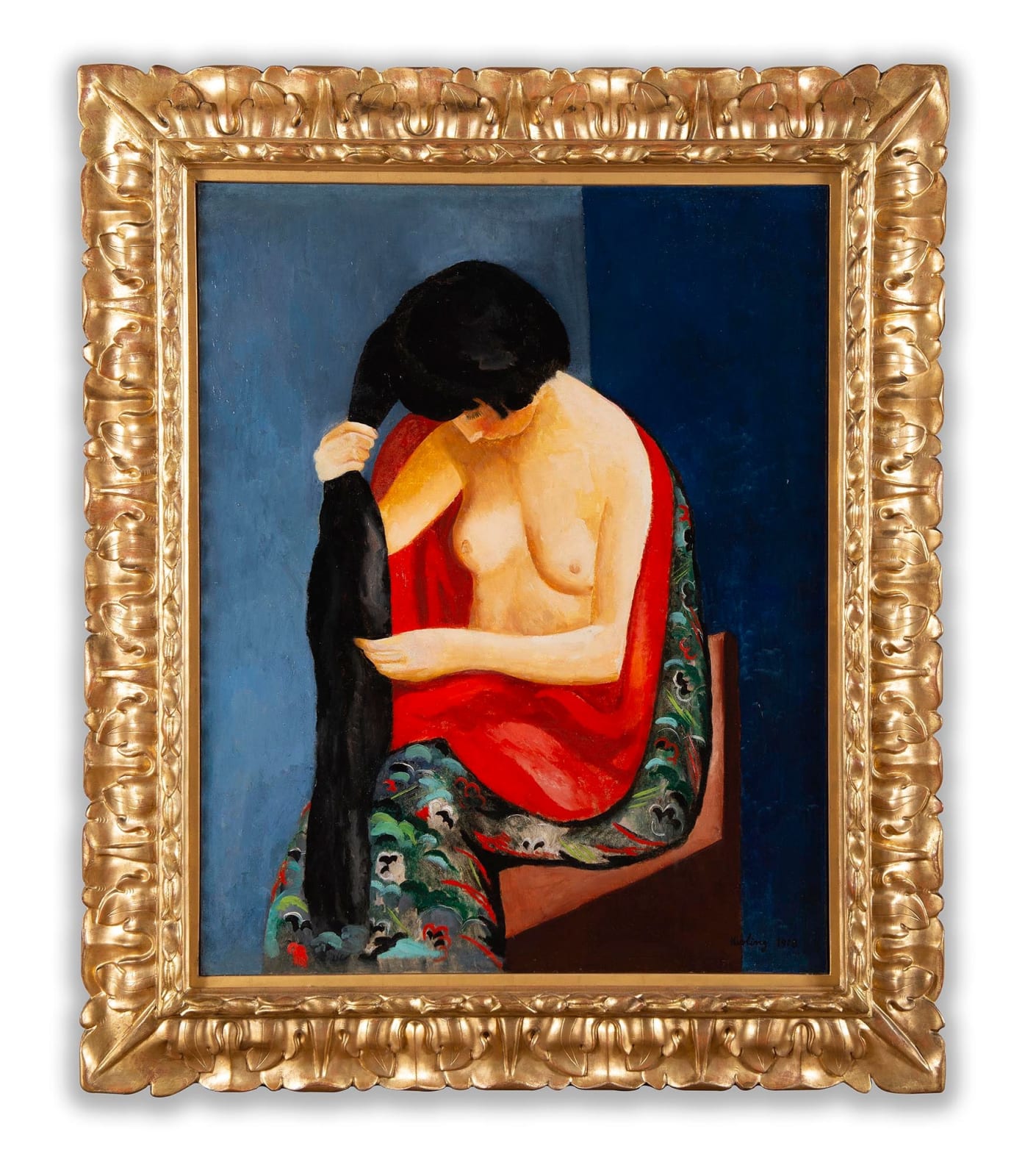 MOÏSE KISLING: Jeune Femme Assise Se Coiffant, 1918, huile sur toile