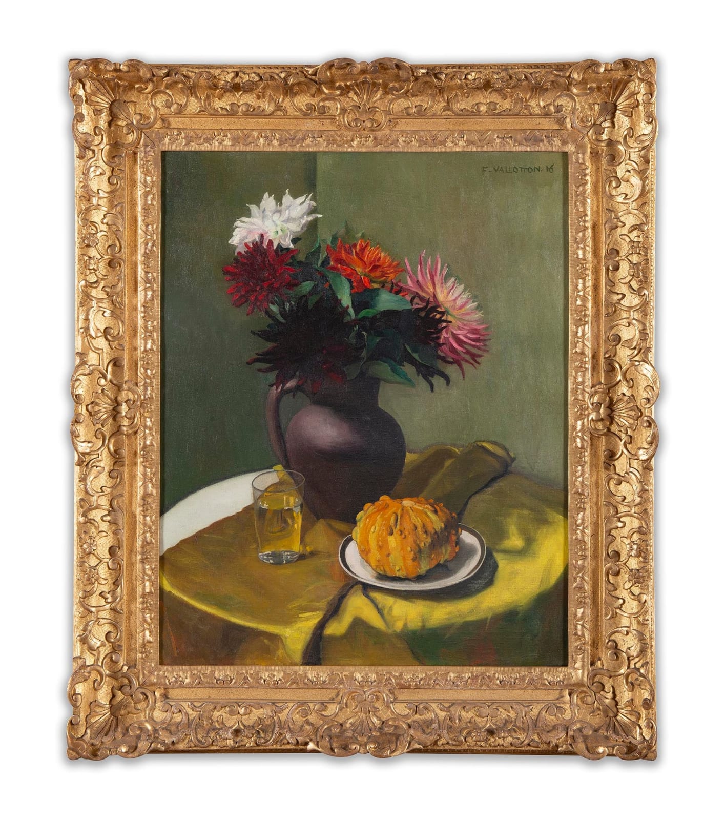 FÉLIX VALLOTTON: Dahlias Et Courge, 1916, huile sur toile