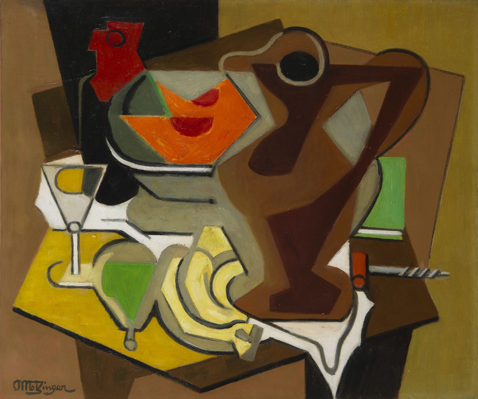 JEAN METZINGER, Pichet, fruits et tire-bouchon, circa 1950-1956