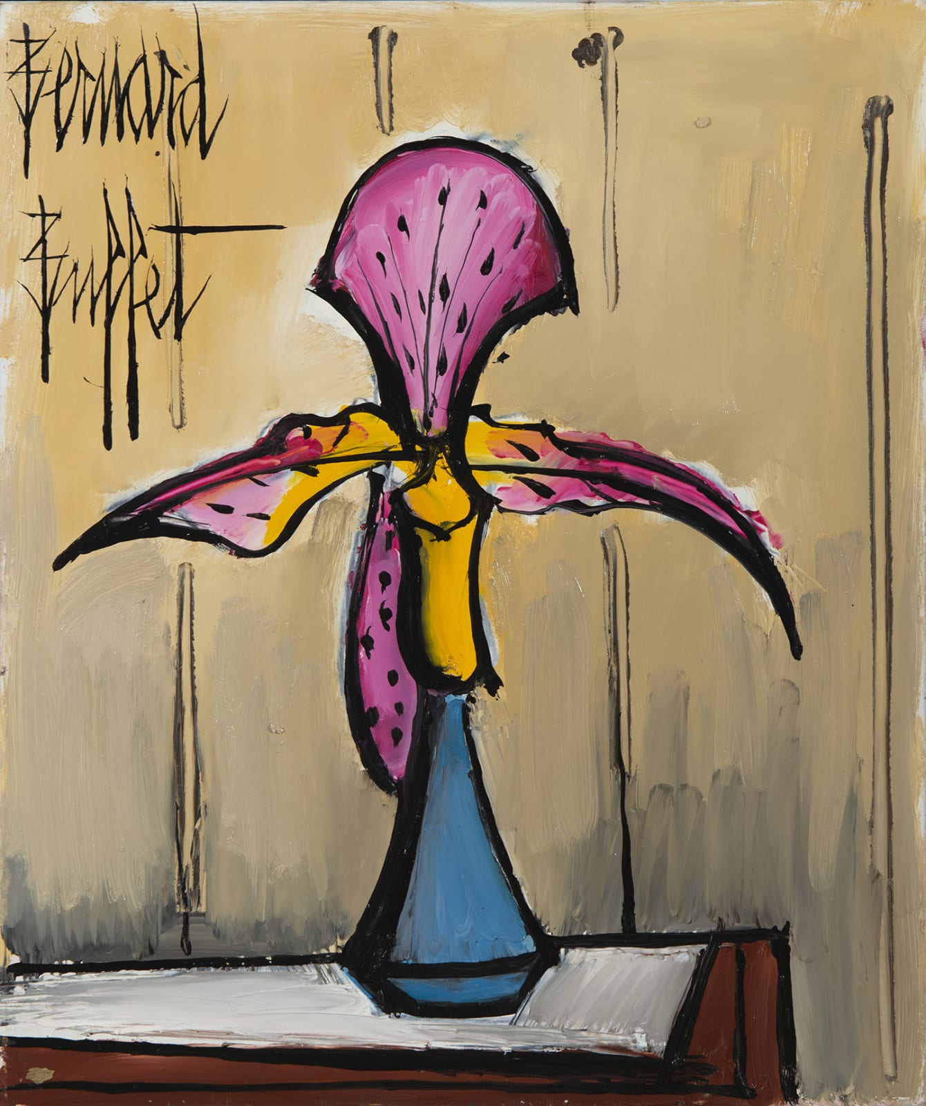 BERNARD BUFFET, Orchidée rose dans un vase, 1995