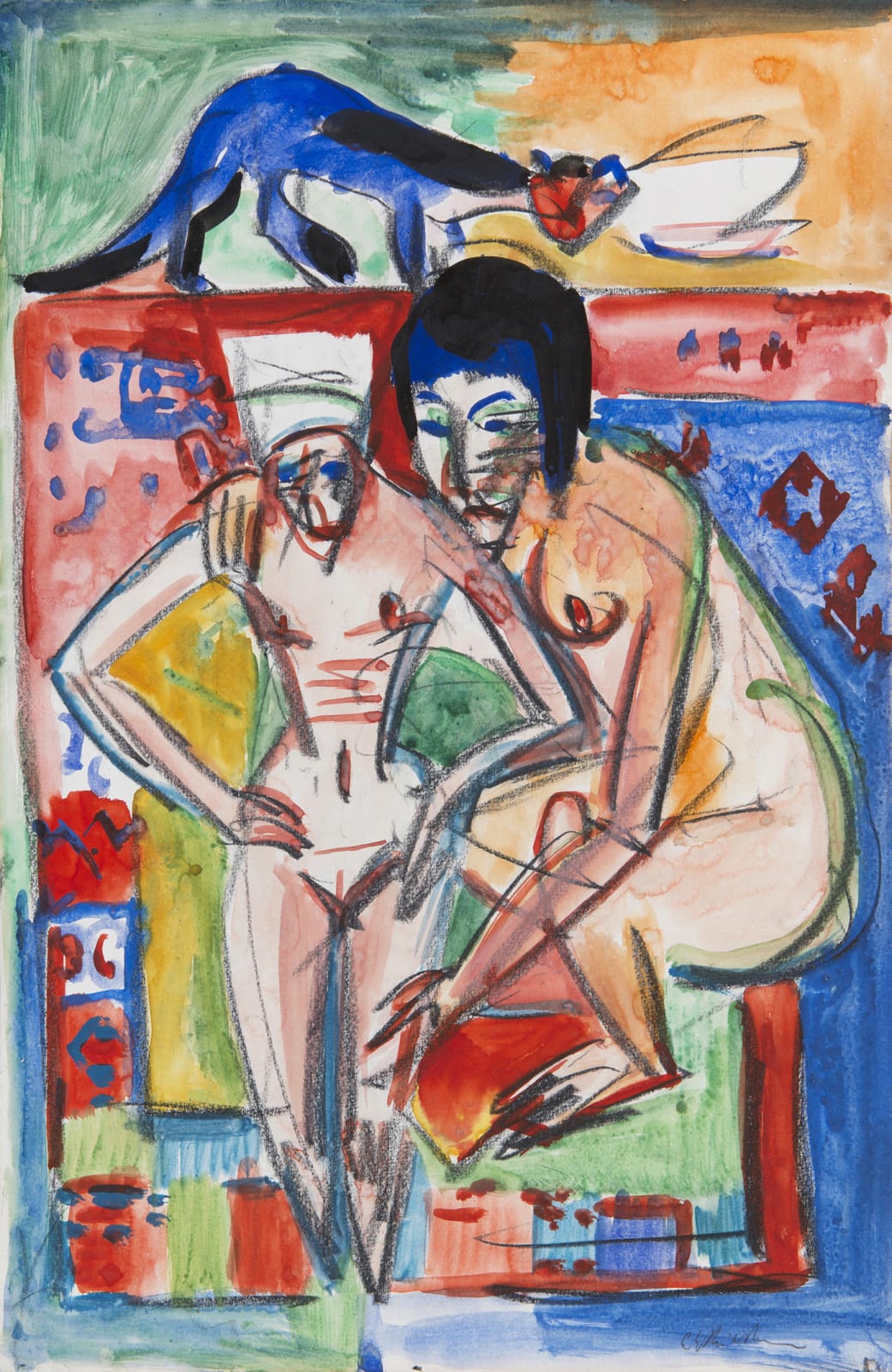 ERNST LUDWIG KIRCHNER, Femme nue et fille (probablement Anna Müller) , Circa 1925