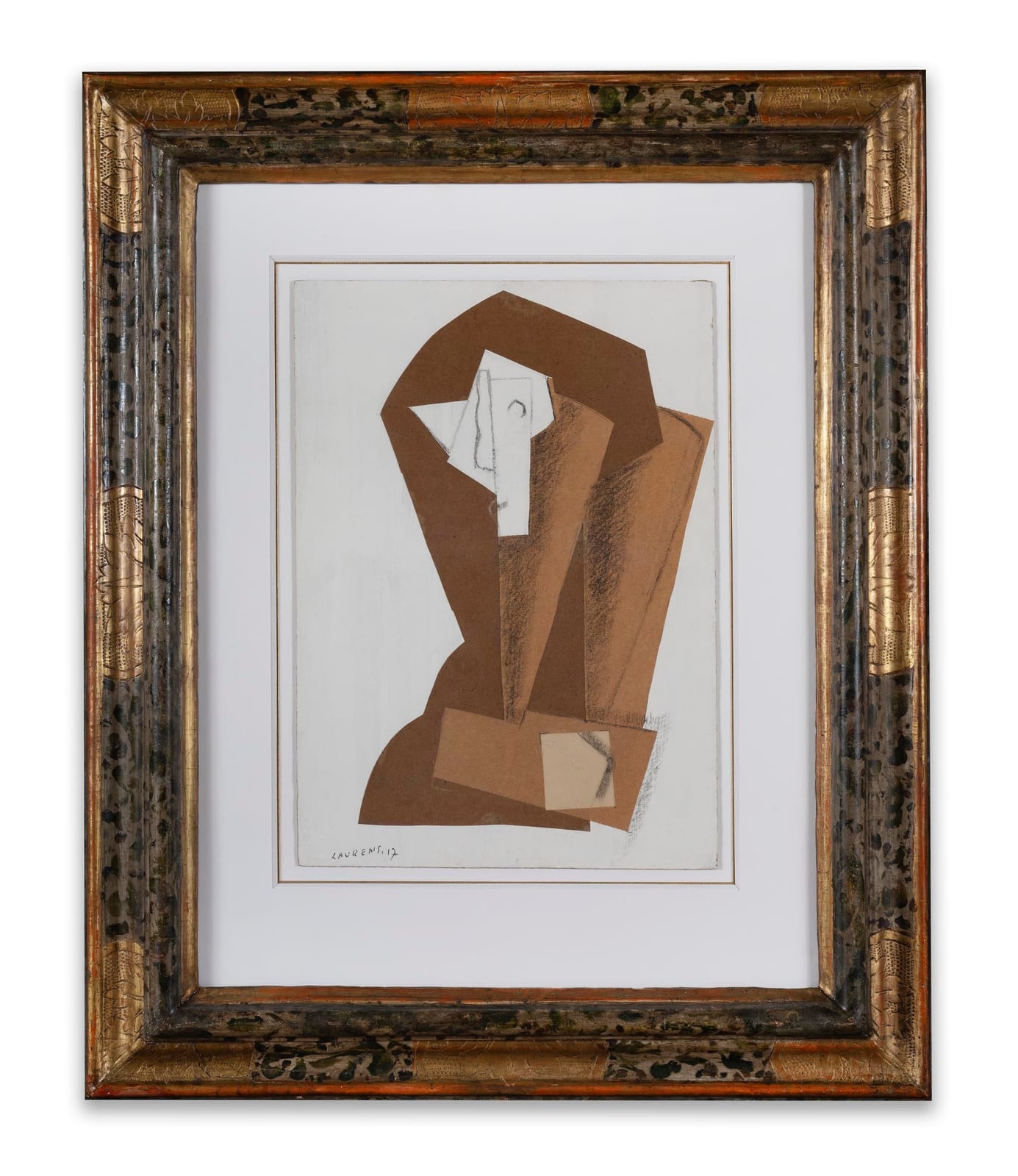 HENRI LAURENS: Tête De Femme, 1917, Papier collé et fusain sur papier cartonné