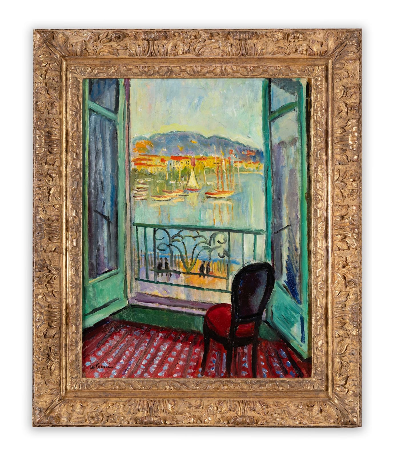 CHARLES CAMOIN: Fenêtre Sur Le Port De Cannes, 1956, Huile sur toile