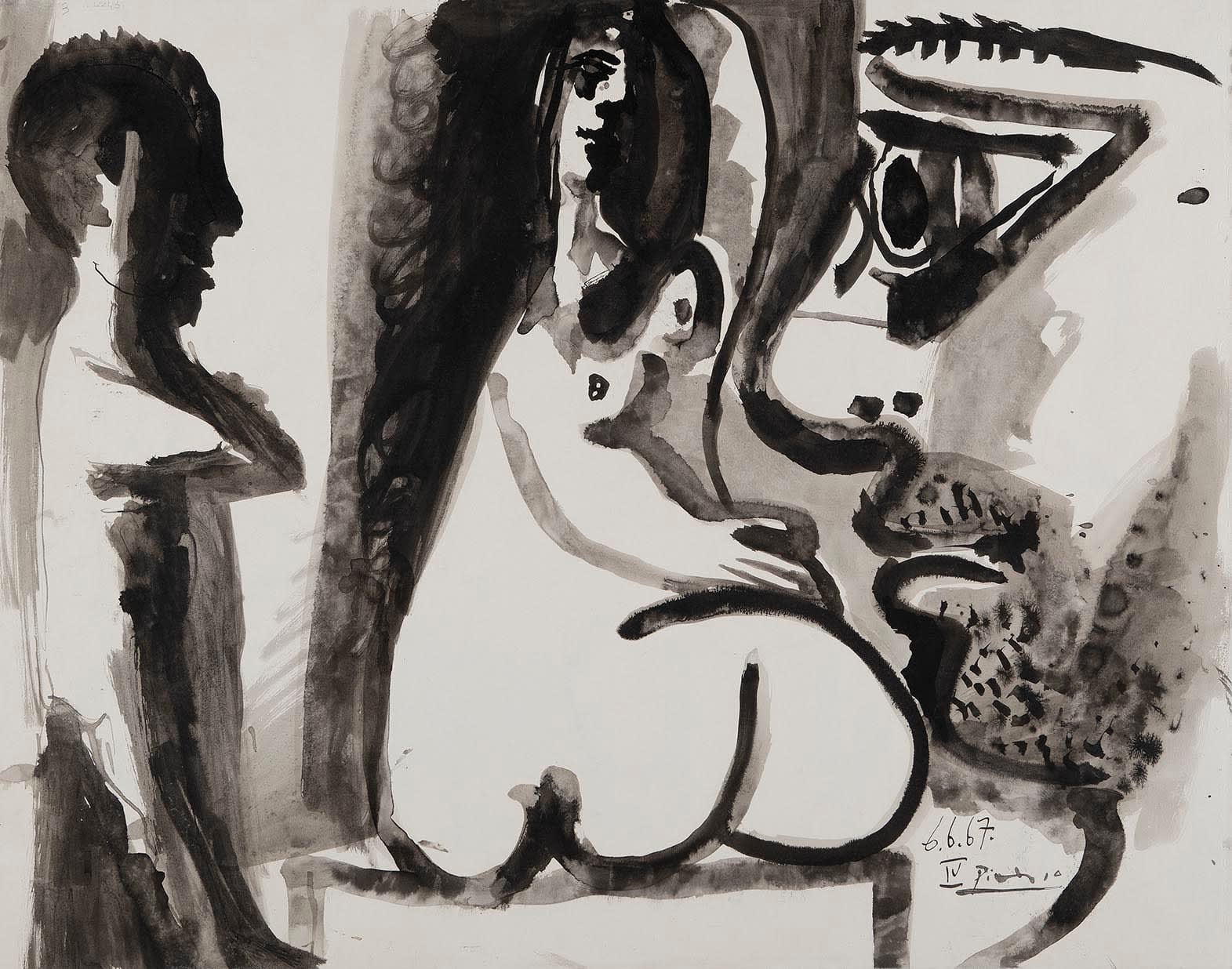 PABLO PICASSO, Homme Et Trois Femmes Nues (recto) - Femme et Deux Hommes (verso), 1967