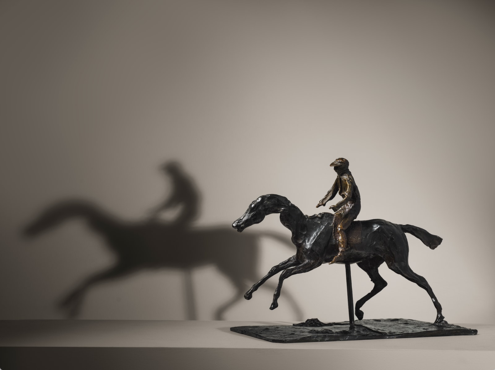 Edgar Degas, Sculpture en bronze, Cheval au Galop sur le Pied Droit, le Pied Gauche Arrière Seul Touchant Terre ; Jockey Monté sur le Cheval