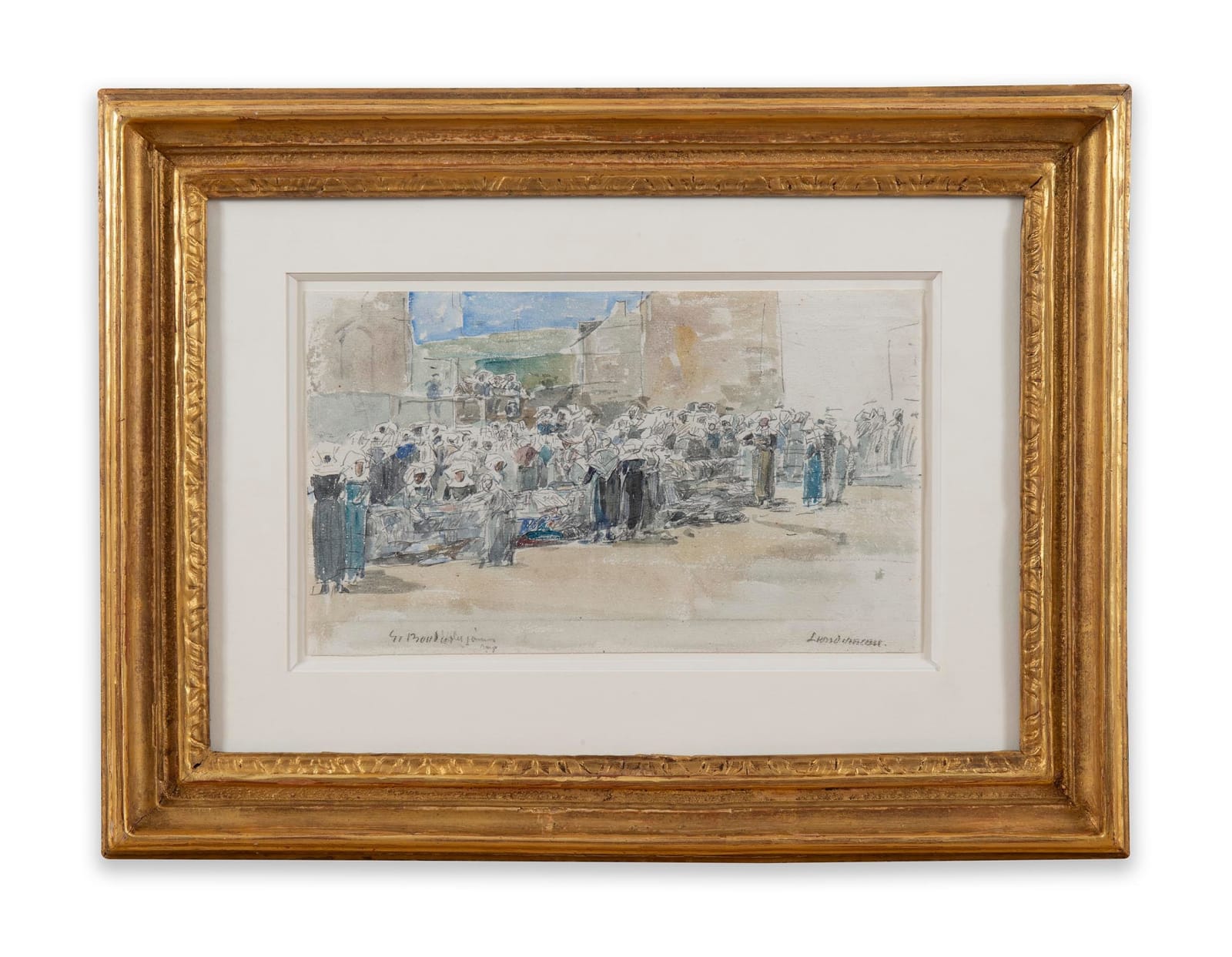 EUGÈNE BOUDIN, Le Marché De Landerneau, Graphite et aquarelle sur papier