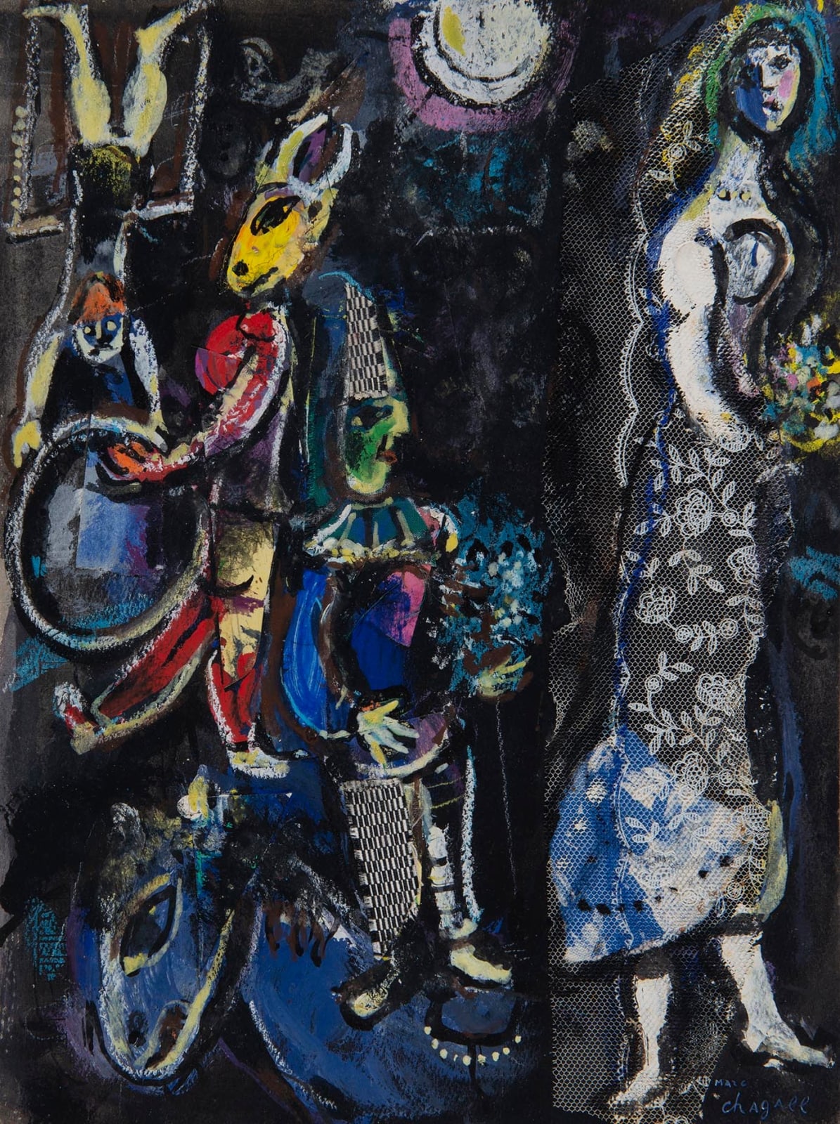 MARC CHAGALL, Collage d'Après les Jeux du Cirque, Circa 1976