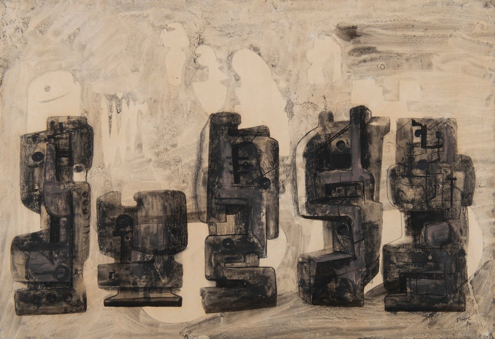 HENRY MOORE, Five Square Forms in a Setting, 1936