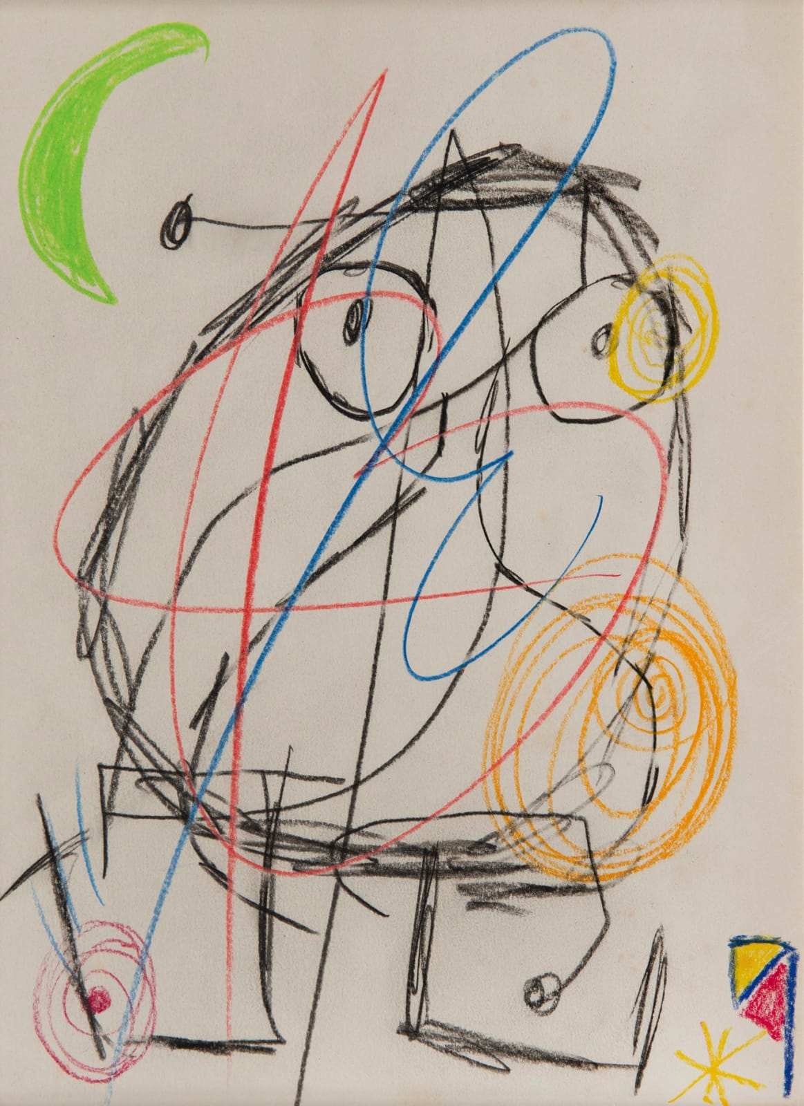 JOAN MIRO: Sans Titre, 1976, Craie de couleurs sur papier vélin