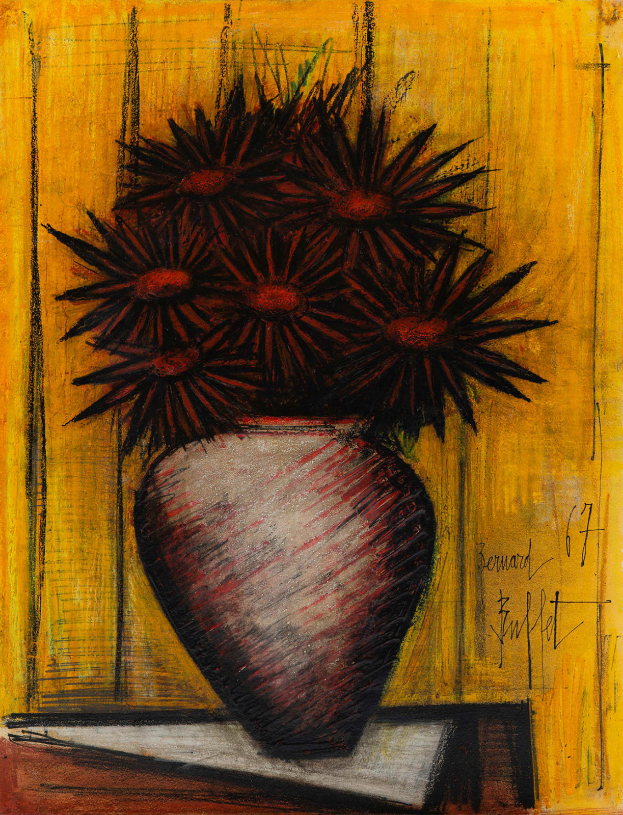 BERNARD BUFFET, Cosmos Rouges Dans Une Potiche, 1967
