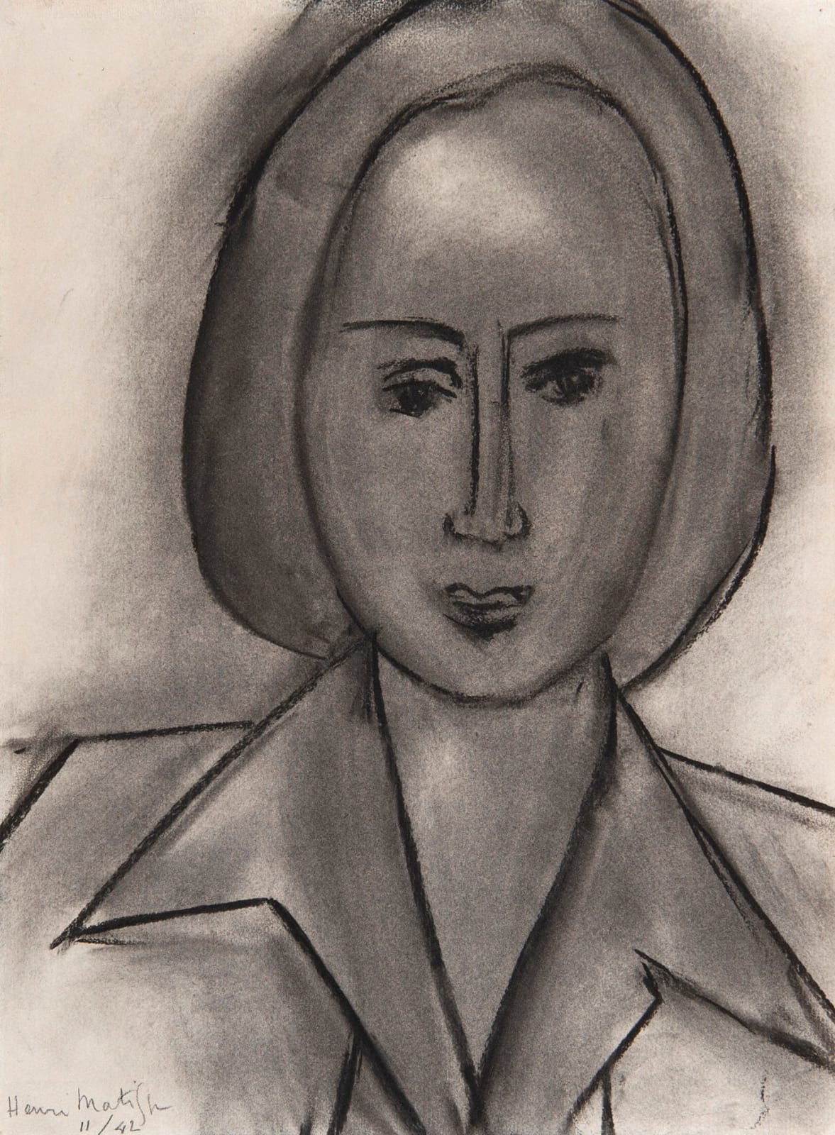 HENRI MATISSE: Monette Vincent, 1942, Fusain et estompe sur papier
