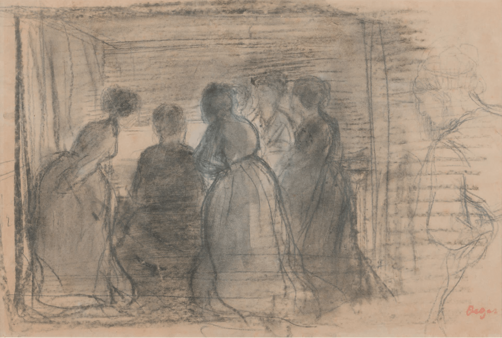 EDGAR DEGAS, Groupe de femmes autour d'une pianiste