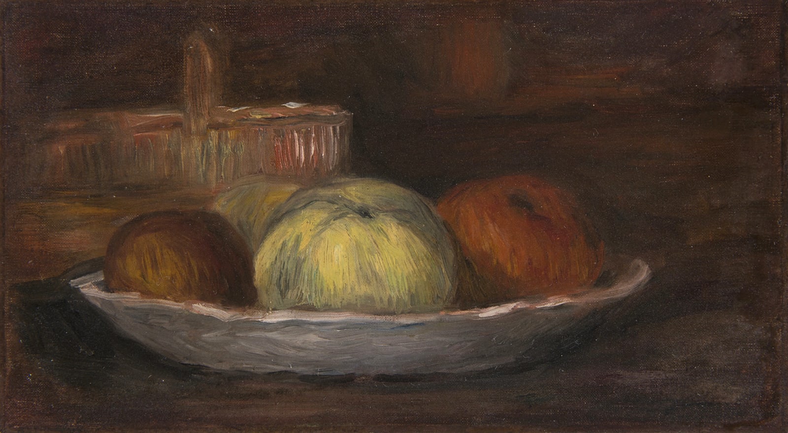 PIERRE-AUGUSTE RENOIR, Pommes dans un plat et panier, circa 1900