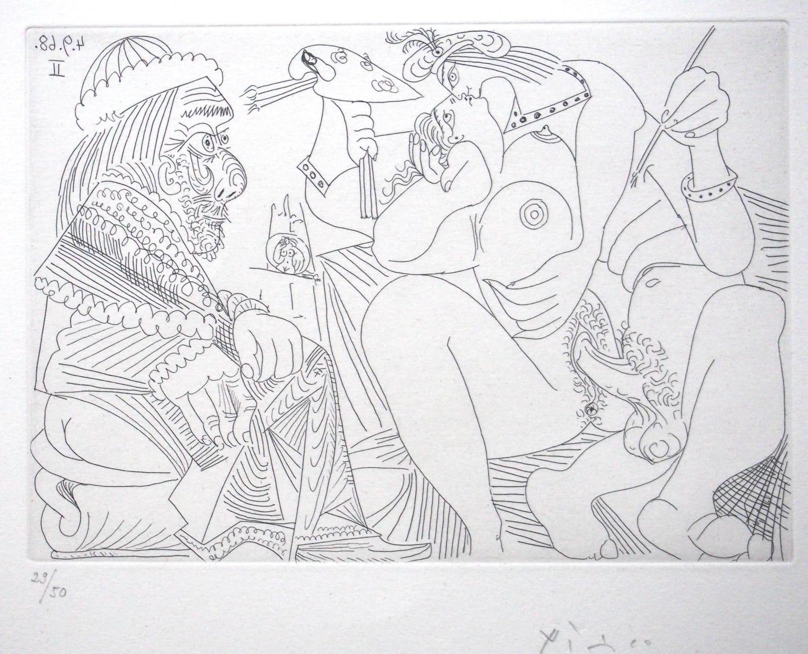 Pablo Picasso, Raphaël et la Fornarina XVI: le pape est toujours sur son pot, songeur (Raphael and the Fornarina XVI: The Pope is Always on his Pot, Pensive), 1968