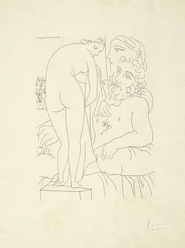 Pablo Picasso, Le repos du sculpteur devant un nu a la draperie, 1933