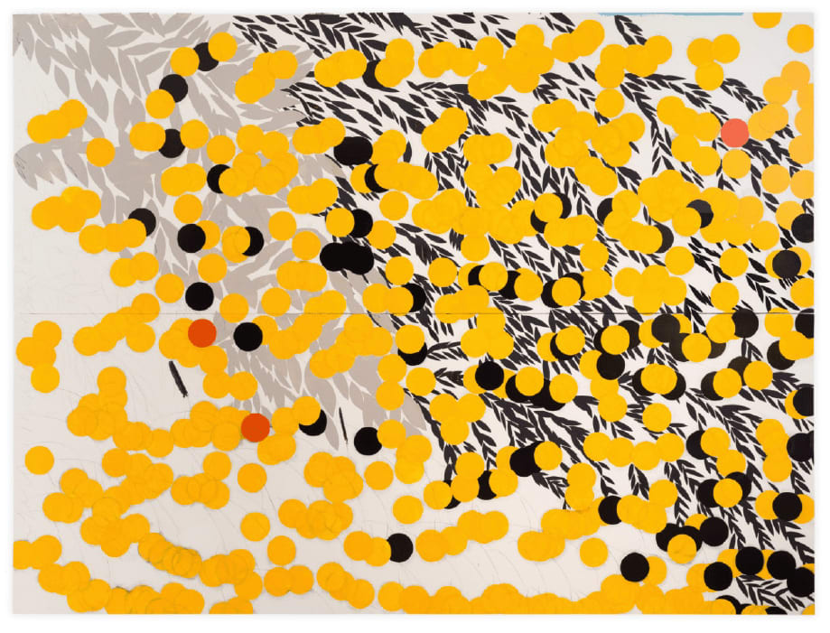 Donald Sultan, Yellow Mimosa and Black Berries May 2 2022, 2022