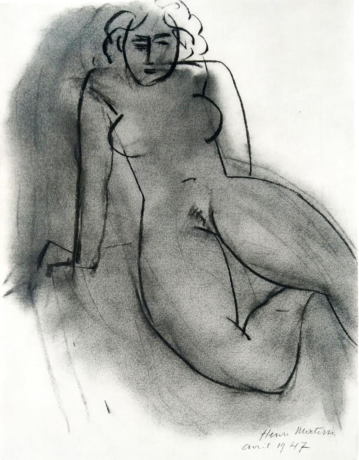 Henri Matisse, Dernières Oeuvres de Matisse Fusain Nu II, 1958