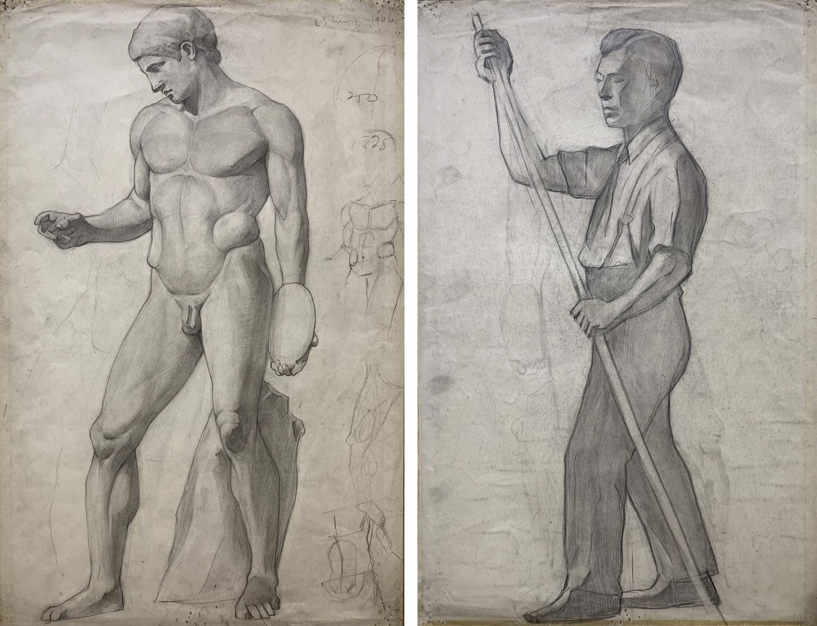 L. S. Lowry, Discus Thrower (Recto); Man Punting (Verso), 1906