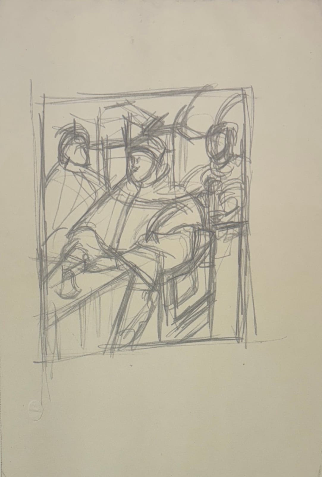 Alberto Giacometti, Copia del Ritratto di Leone X con due cardinali di Raffaelo (1951-52) from Quarantacinque Disegni di Alberto Giacometti, 1963