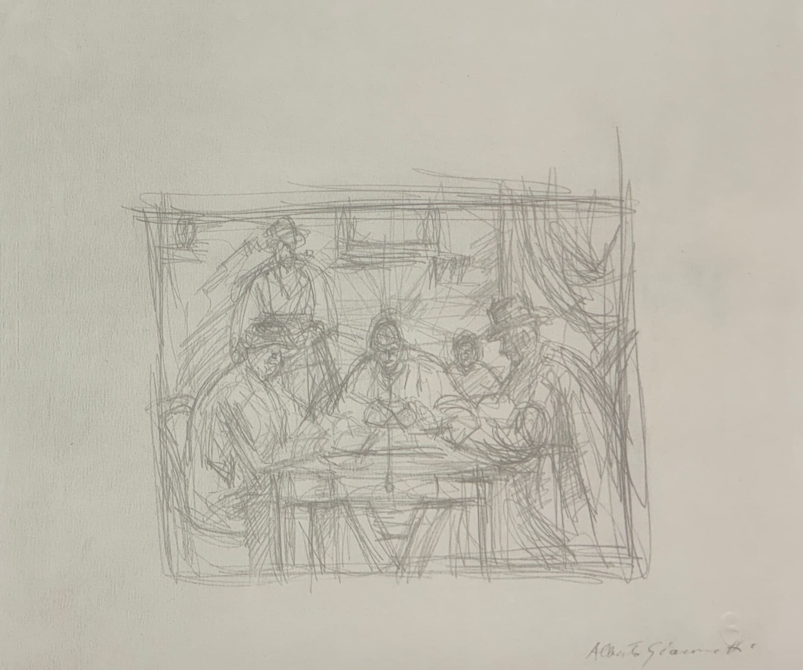 Alberto Giacometti, Copia dai Giuocatori di carte di Cézanne (c1950) from Quarantacinque Disegni di Alberto Giacometti, 1963