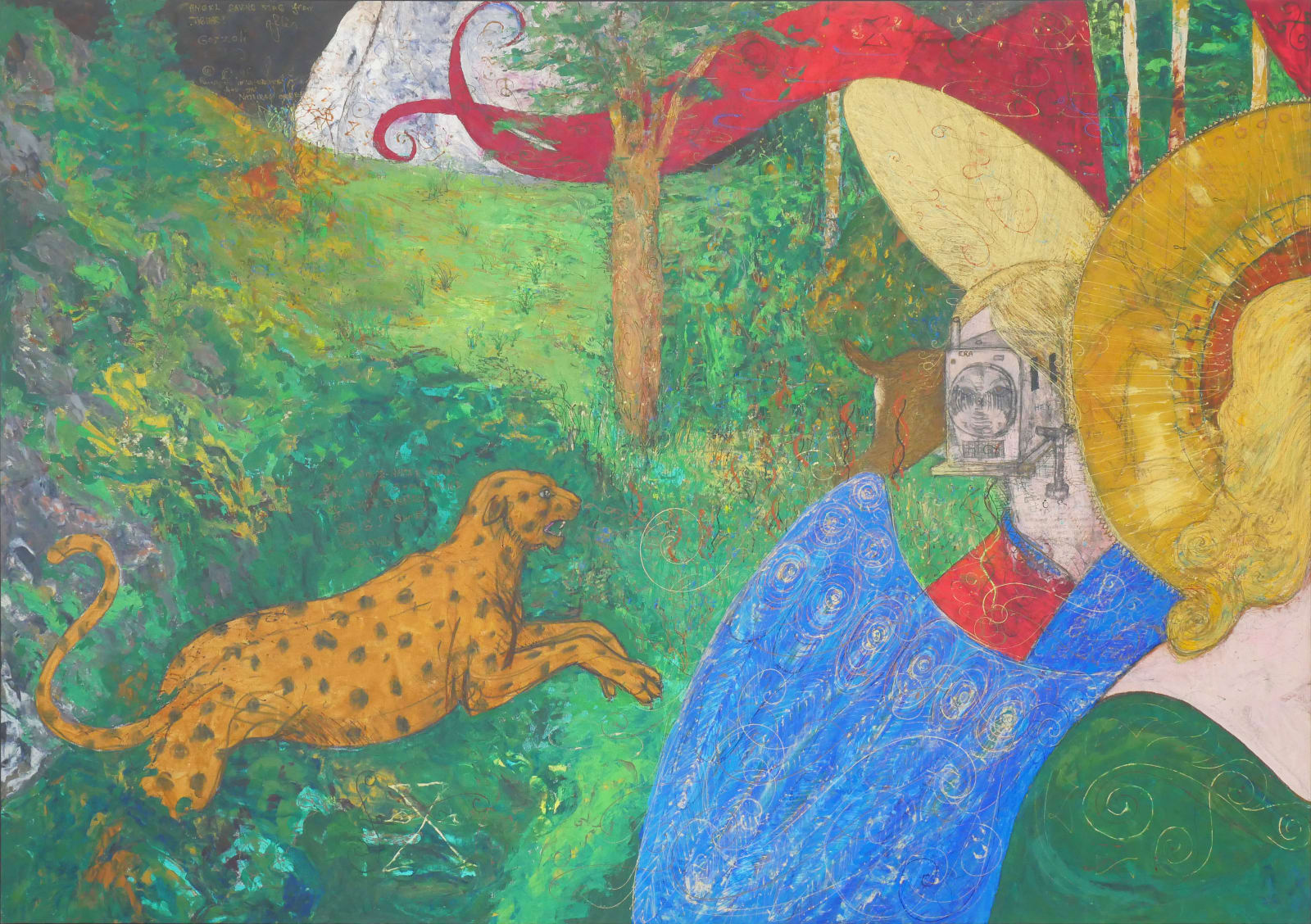 William T. Wiley, Angel Saving Stag From Jaguar, 1995