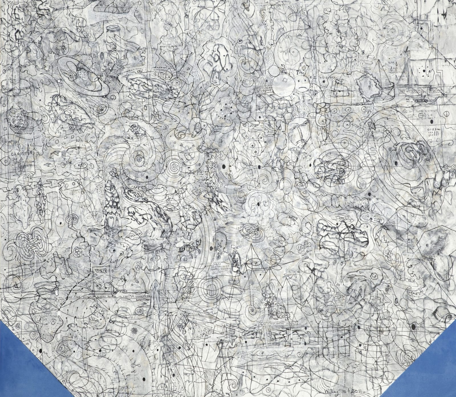 William T. Wiley, Unobjective Abstraction in Leonardo's Basement with Blue Corners, 2011