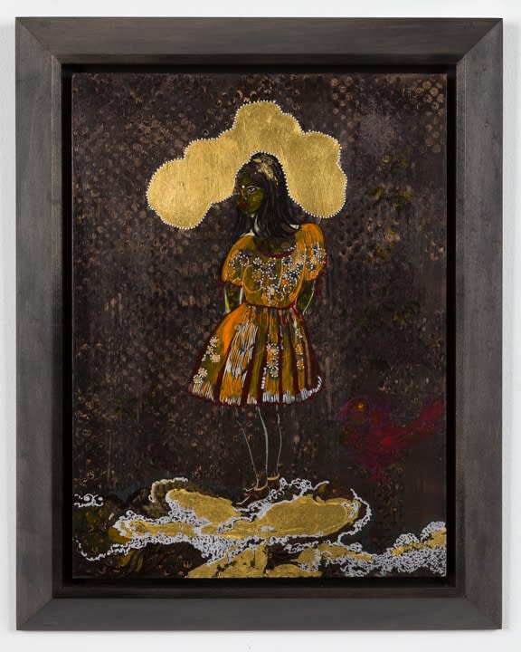 An image of a woman on with gold hair.