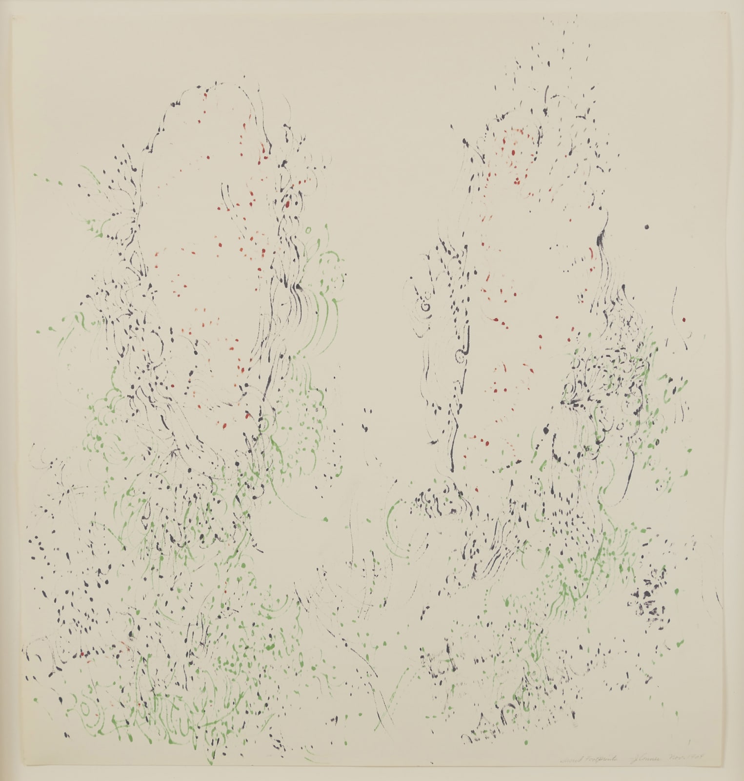 Multi-colored abstract ink spots and flicks on paper