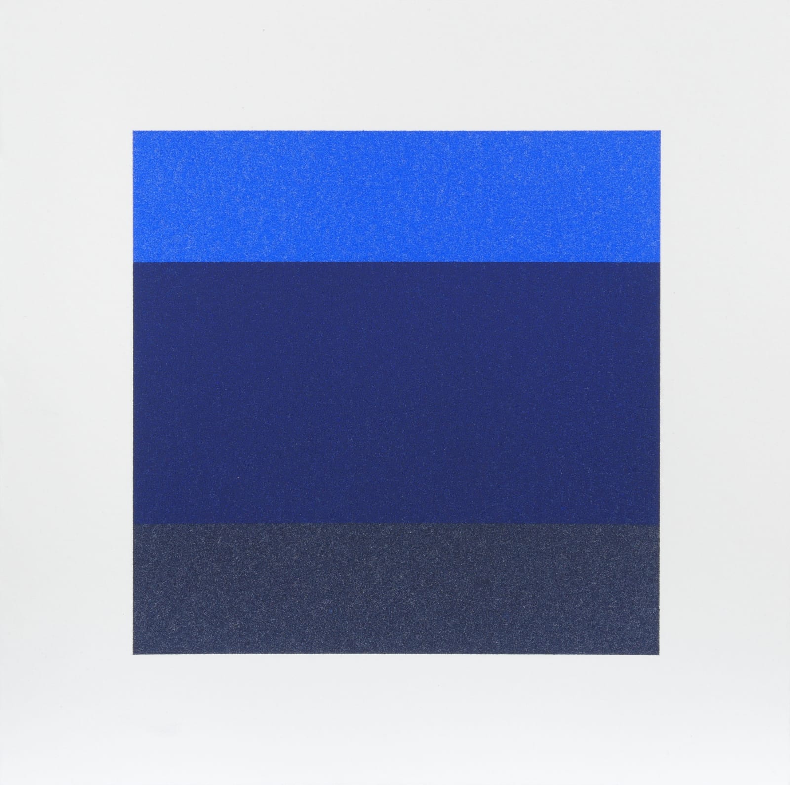 Three horizontal color fields are created from tiny dots – the top is light blue, the middle (widest section) is royal blue, and the bottom is navy blue.