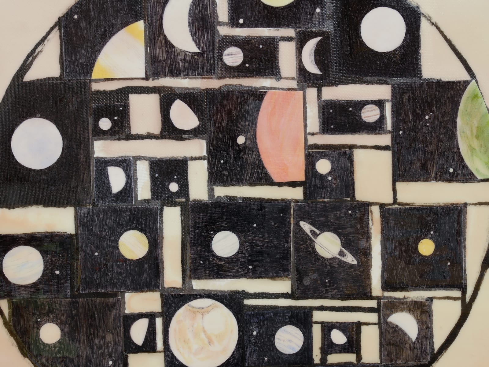 Detail of the right of The Type Zero Problem 48:1 with a close up of multiple cut out astronomical drawings