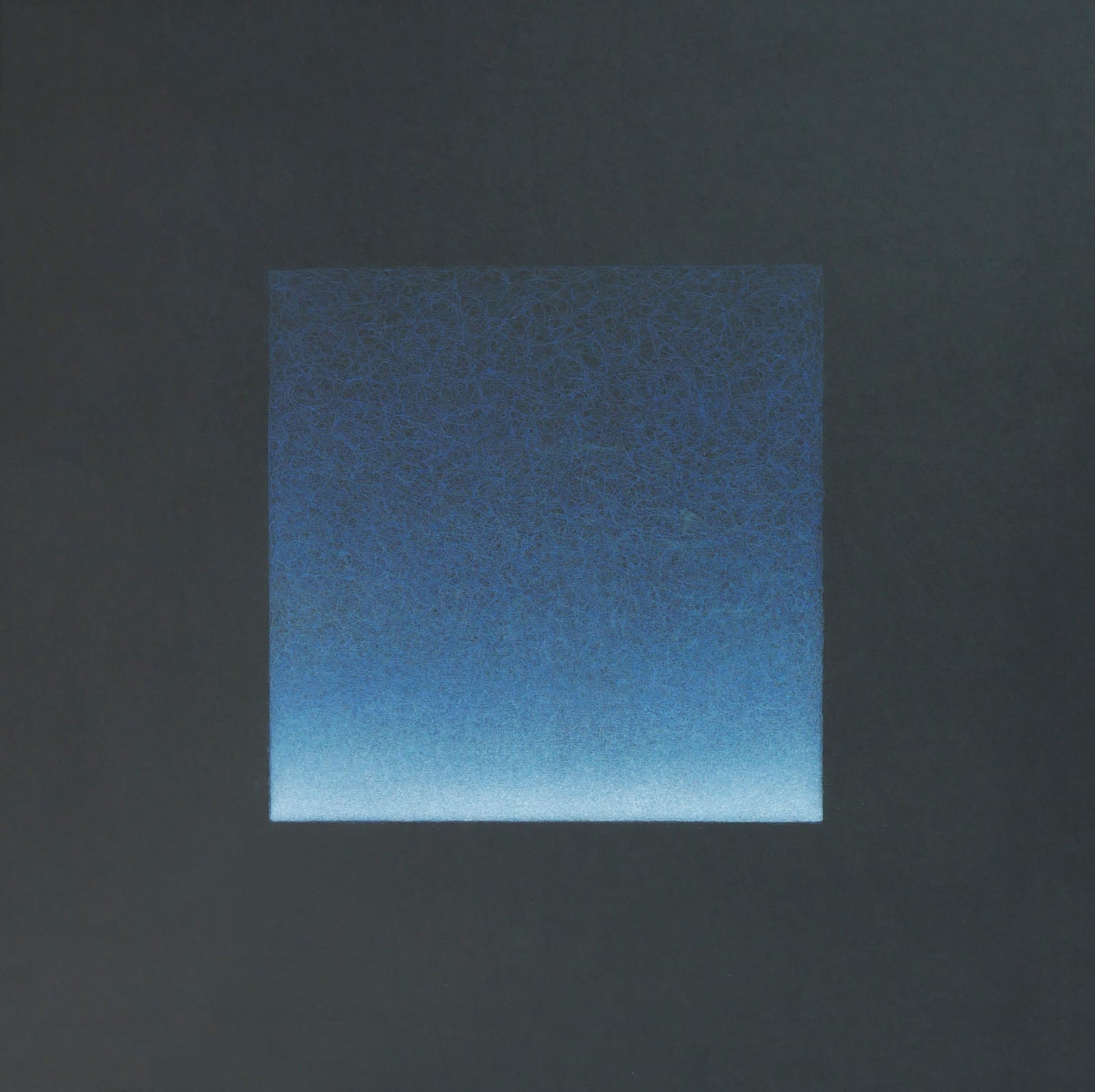 A central blue square, ombre radiating from white to dark blue upwards, is bordered by a larger black square