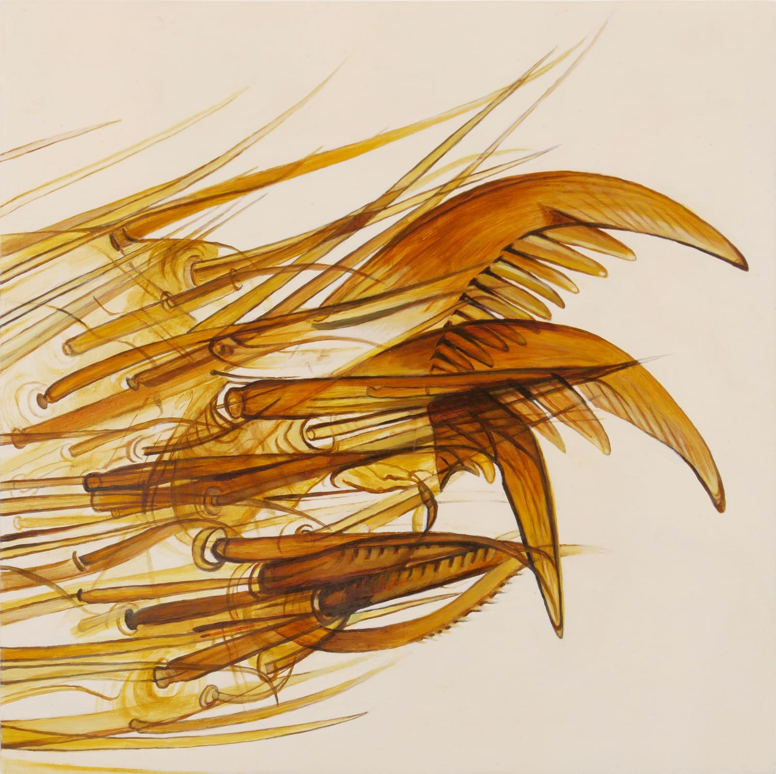 Highly detailed and realistic yellow ochre oil painting on panel study of a microscopic zoomed in view of a foot of an ordinary garden spider