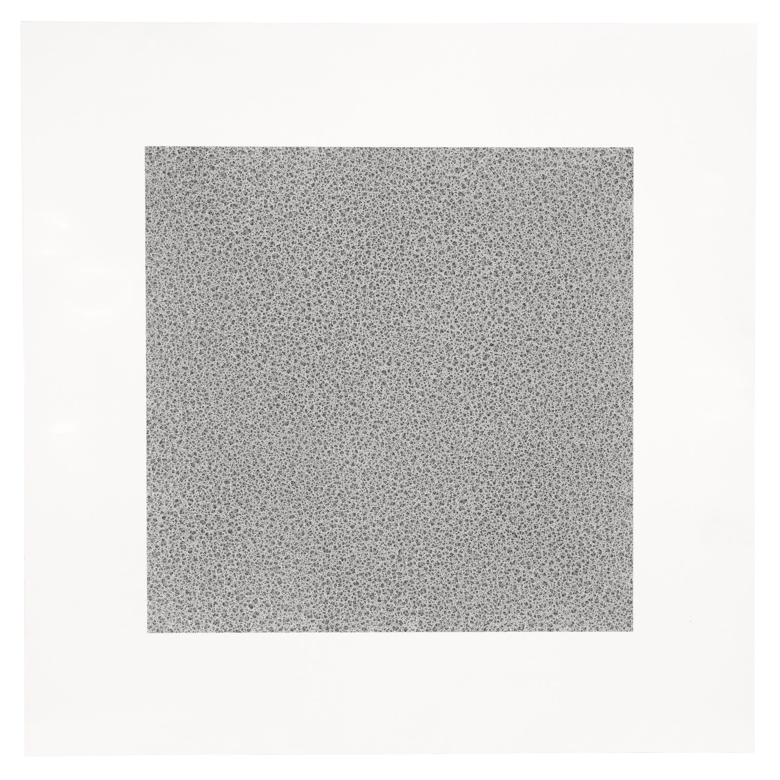 A splotchy pattern of gray and dark gray marks forms a square-shaped color field against a white background.