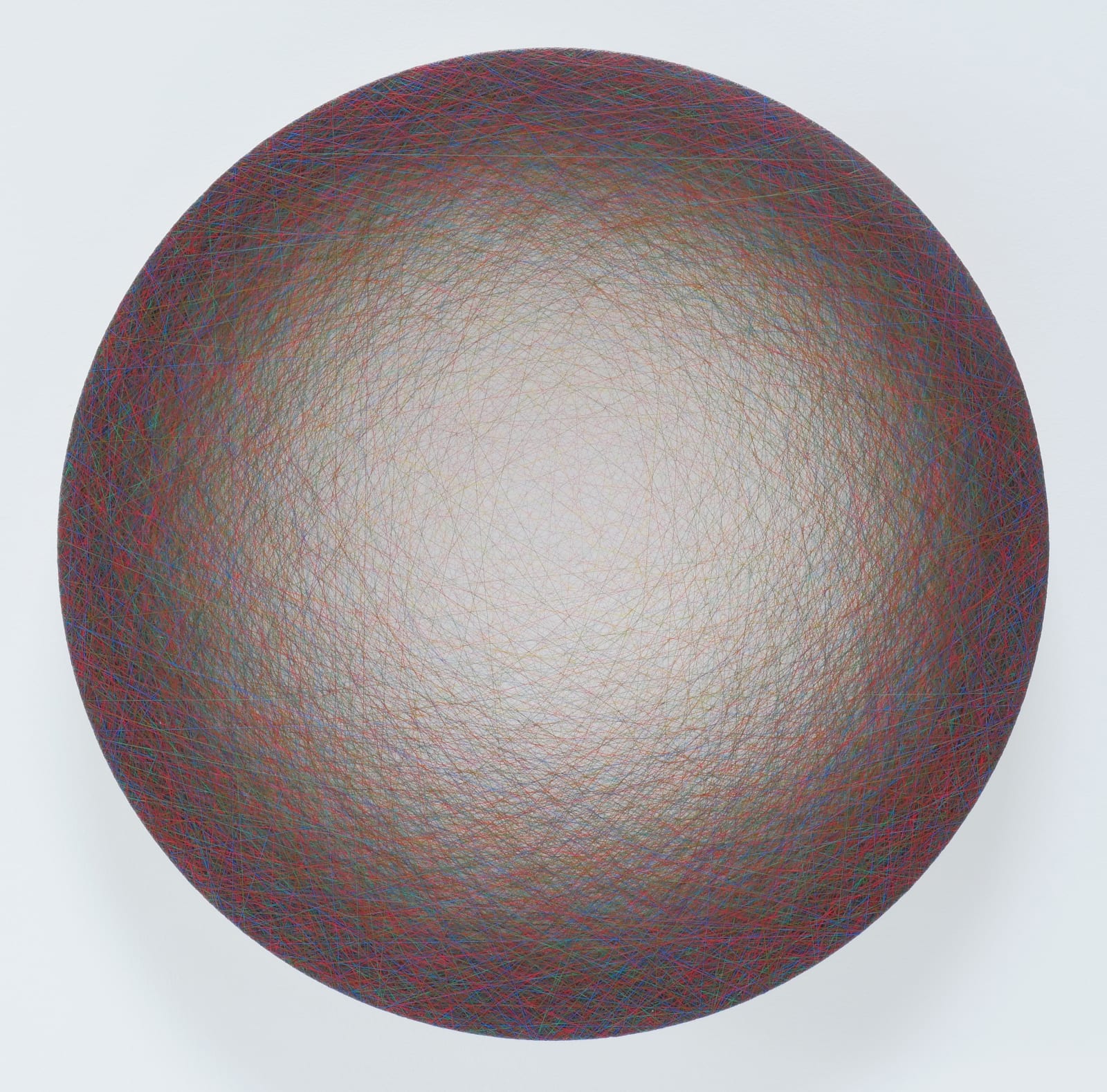 circular thread painting, ombre from dark brown to white, edge to center