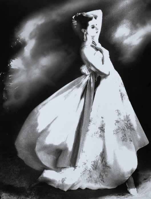 Lillian Bassman, Silk Organdie, Embroidered and Printed, Barbara Mullen, gown by Irene, New York, Harper's Bazaar, January 1956