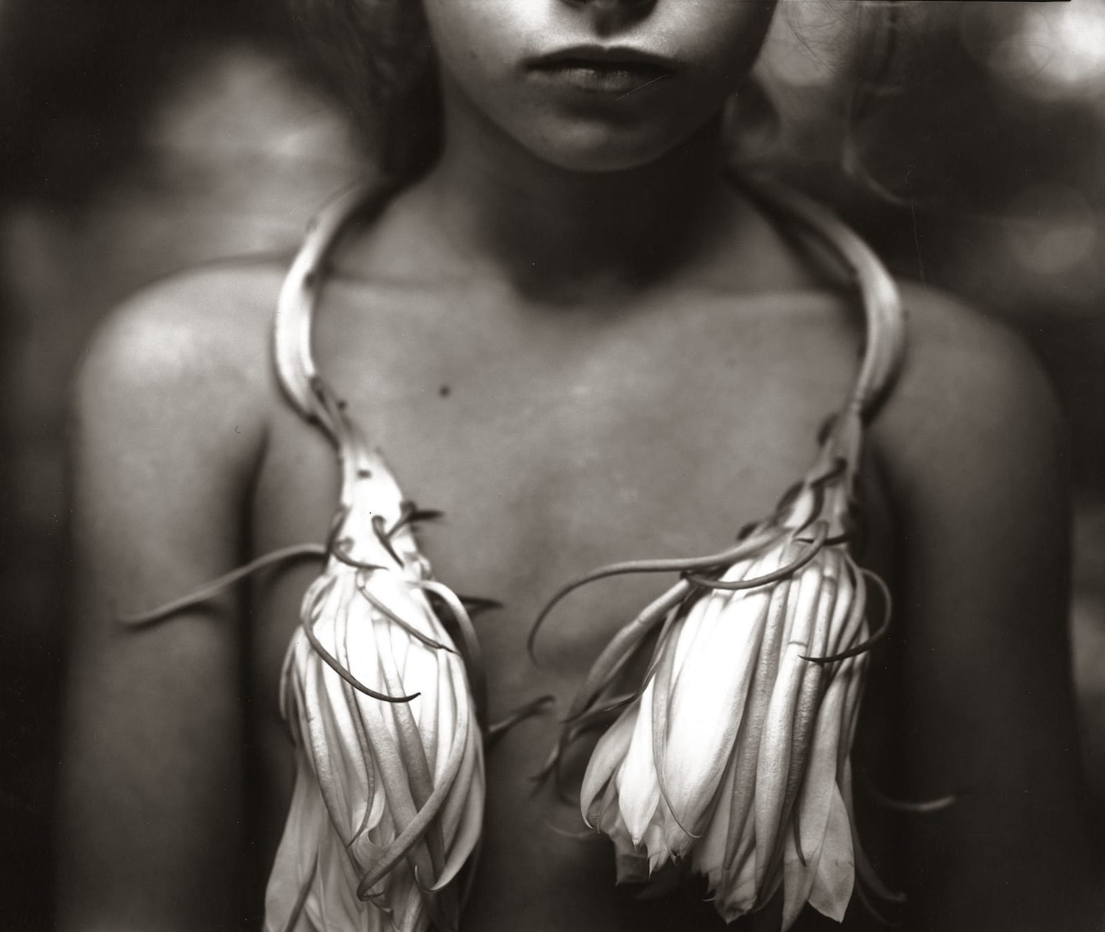 Night blooming cereus around Jessie's neck, from the Immediate Family series, by Sally Mann