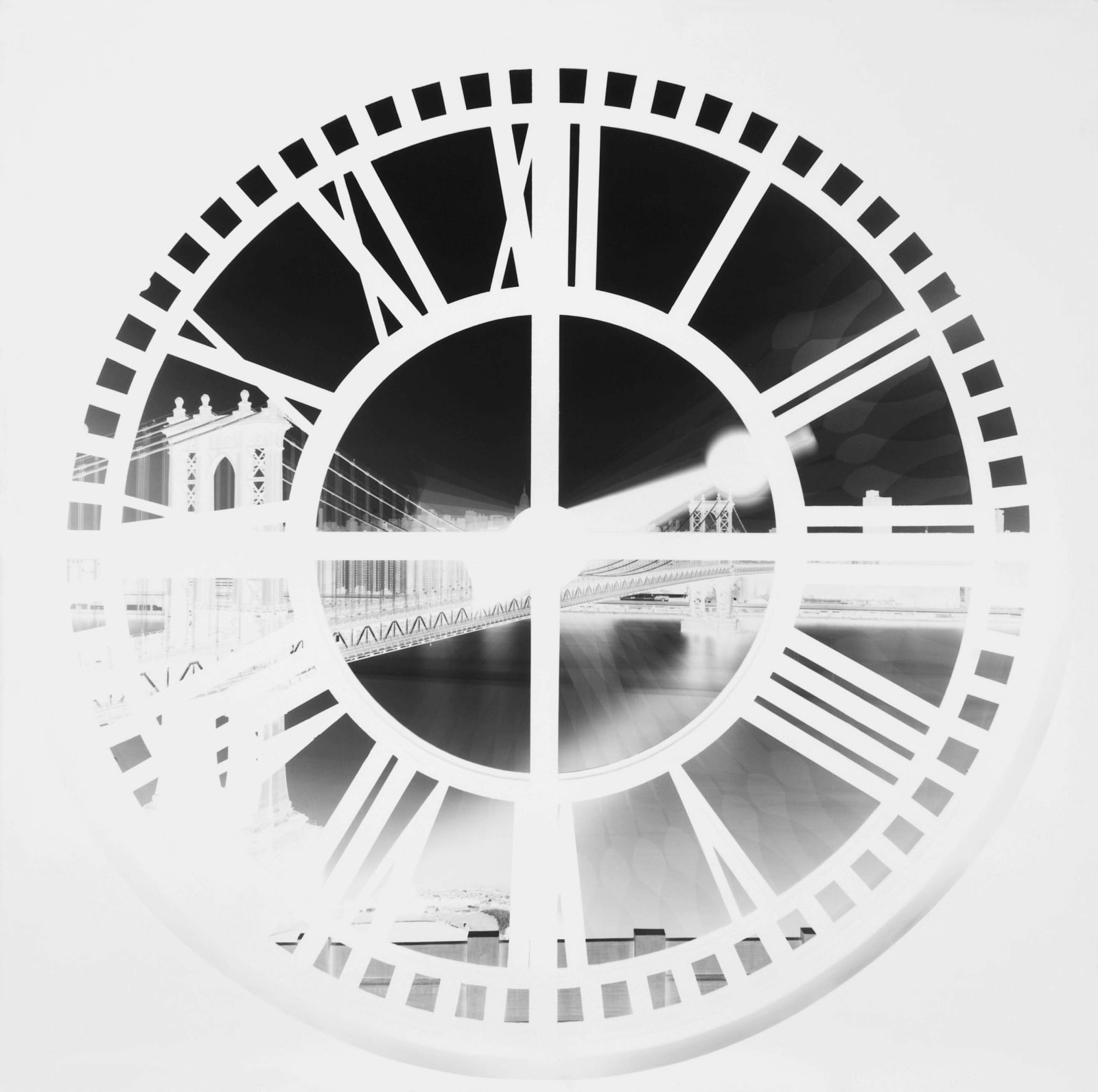 Vera Lutter camera obscura Brooklyn clock tower with bridge