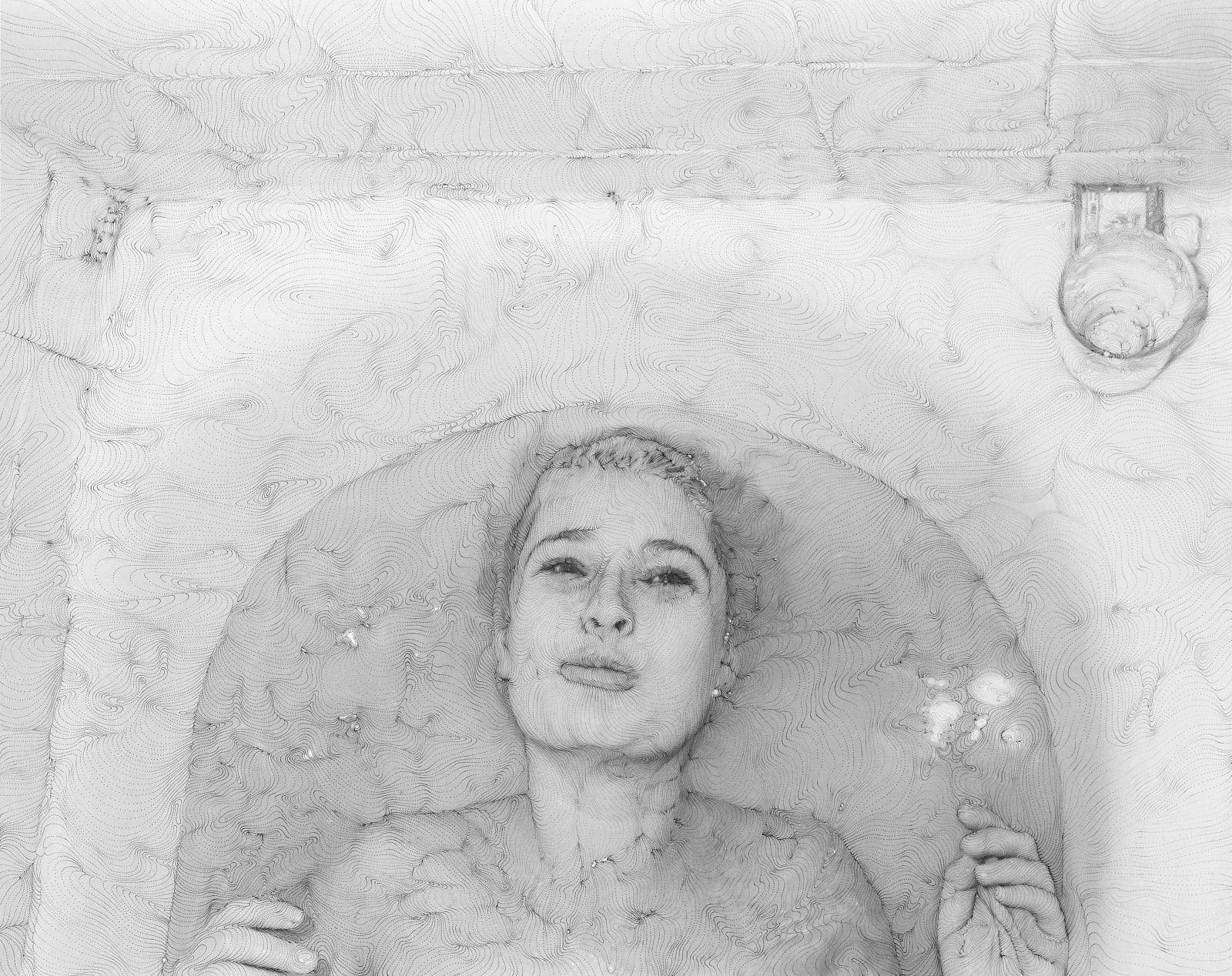 Sebastiaan Bremer Ave Maria 2 woman face and shoulders in bathtub gray dot image