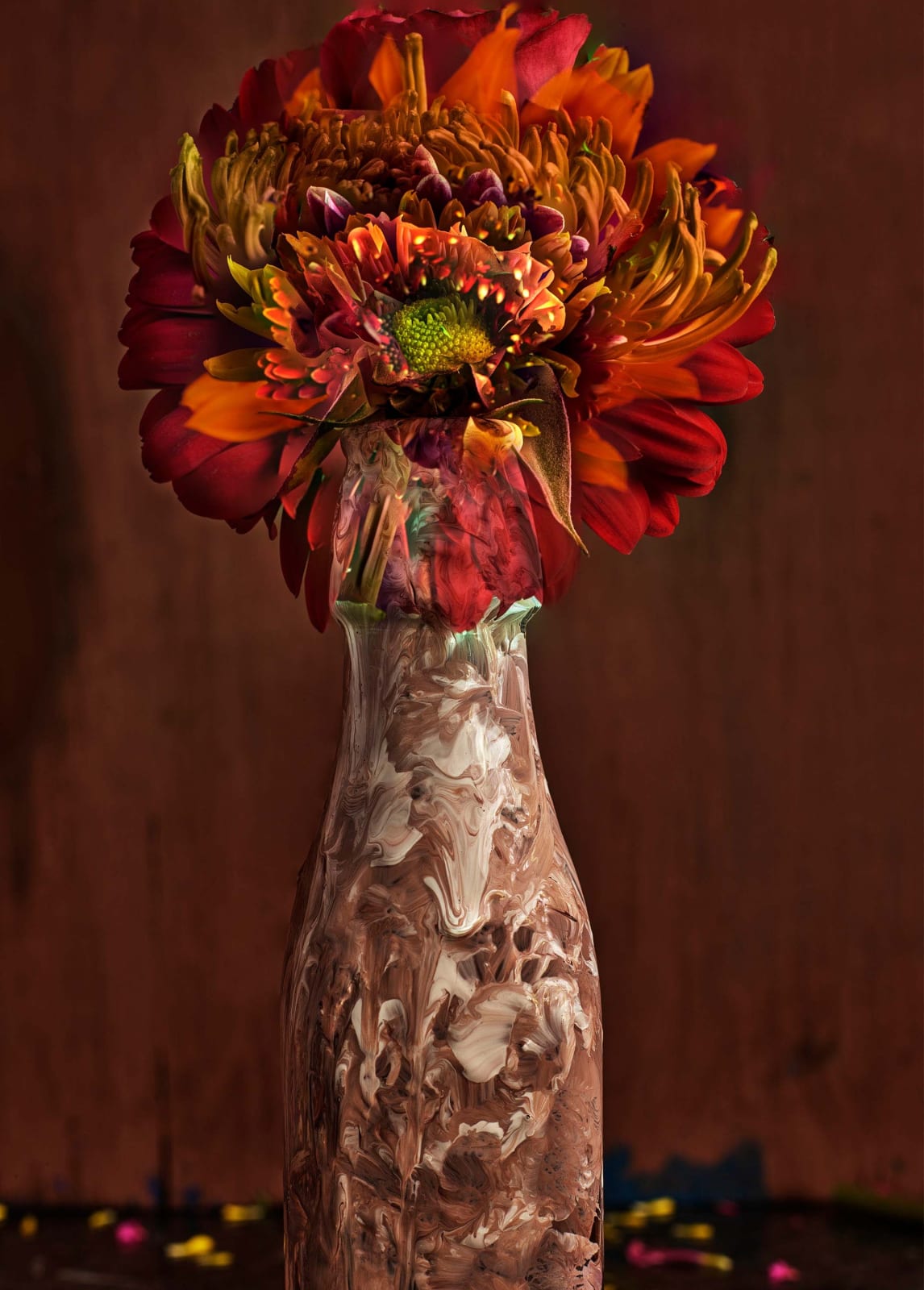Abelardo Morell Flowers for Lisa #22 digitally composited image of orange flower in painted vase