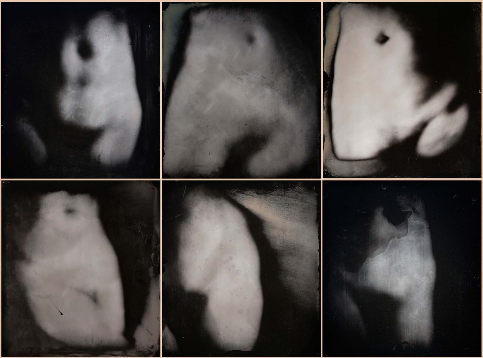 Sally Mann grid of 6 self-portraits of torso from the Upon Reflection series