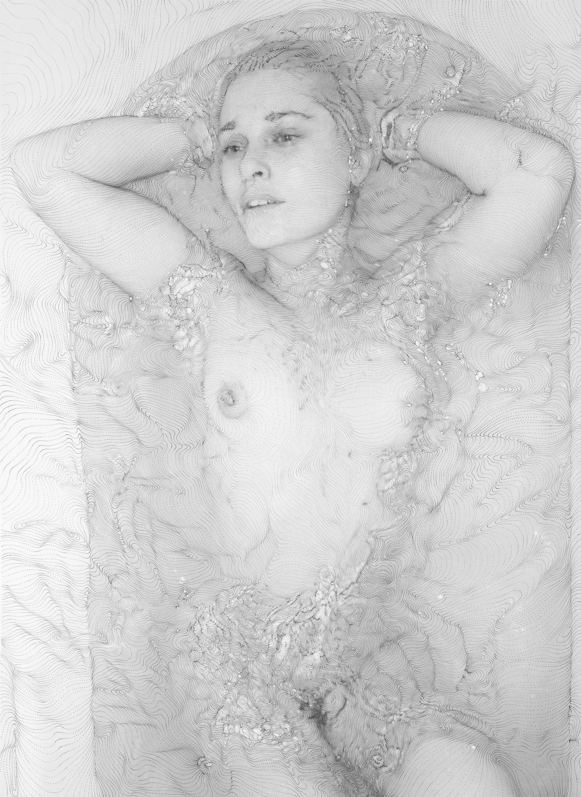 Sebastiaan Bremer Ave Maria 3 nude woman in bathtub with hands behind head gray dot image