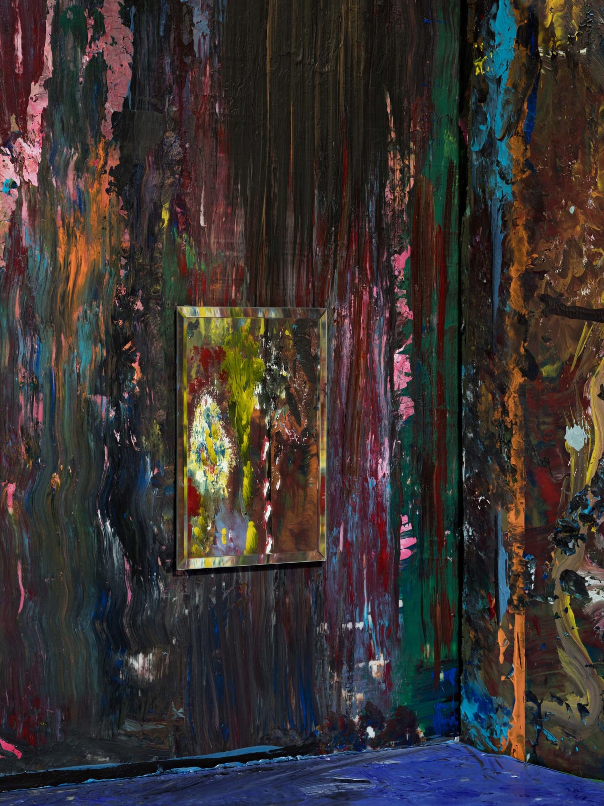 Abelardo Morell Paint #18 vertical photograph of a painting of an interior with an artwork hanging with paint all over it