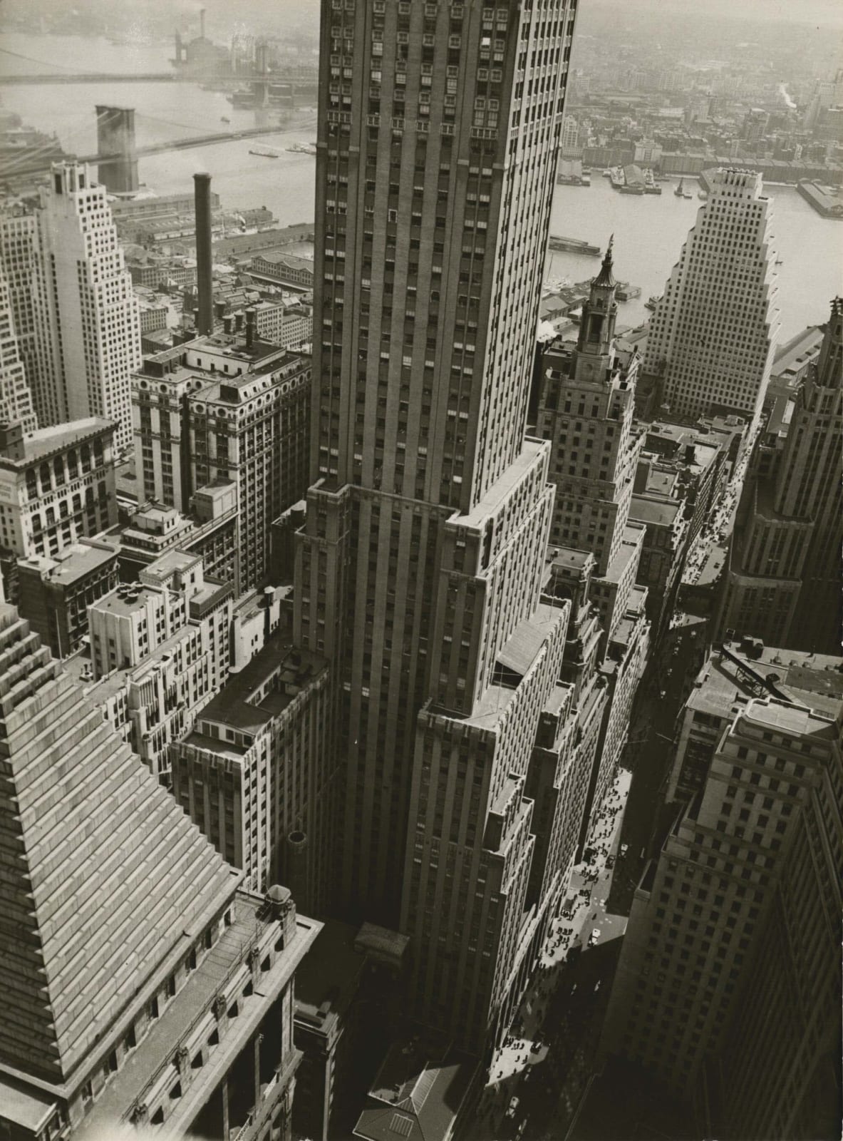 Berenice Abbott photograph of Wall Street District from Roof of Irving Trust Co. Building, Manhattan