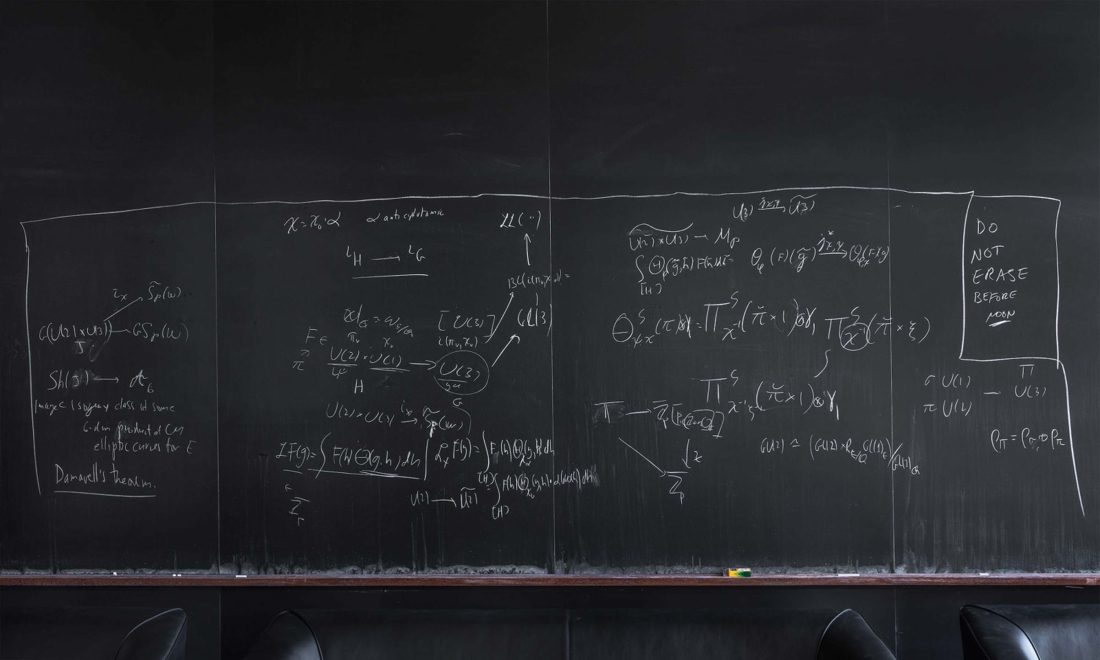 Blackboard with mathematical formulas by Michael Harris, Columbia University, from the Do Not Erase series by Jessica Wynne