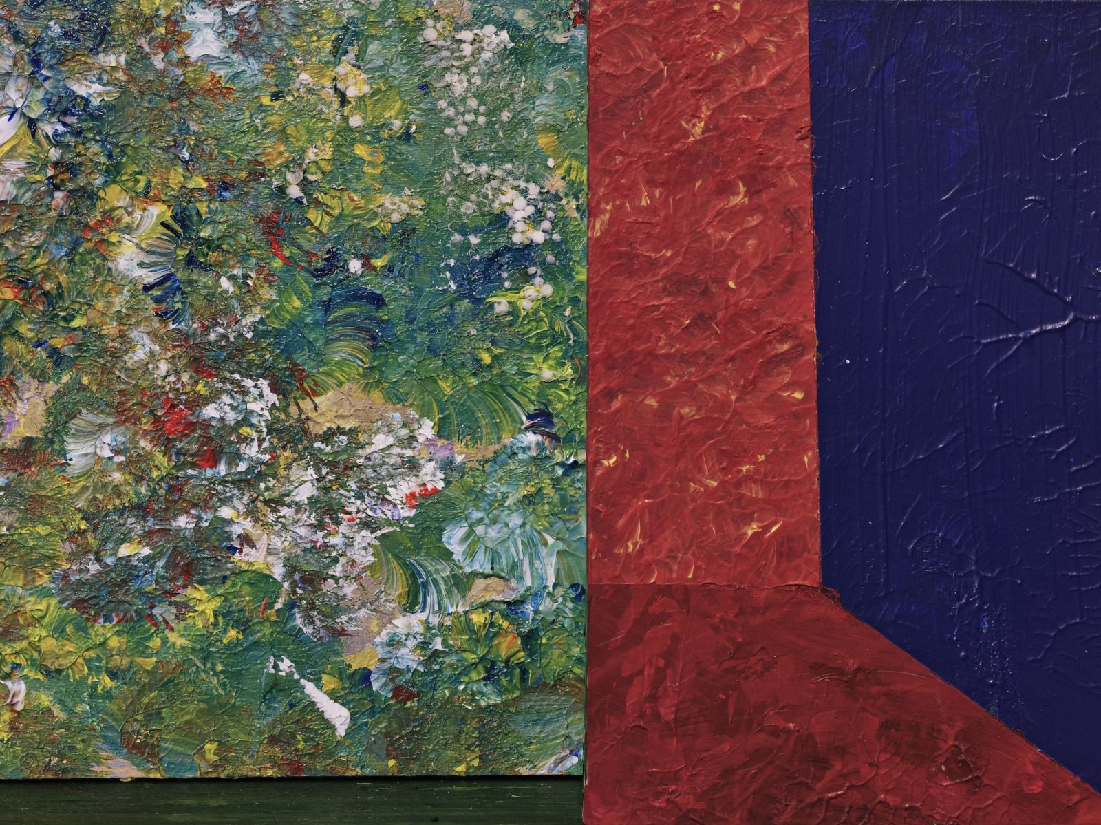 green painting, red and blue walls