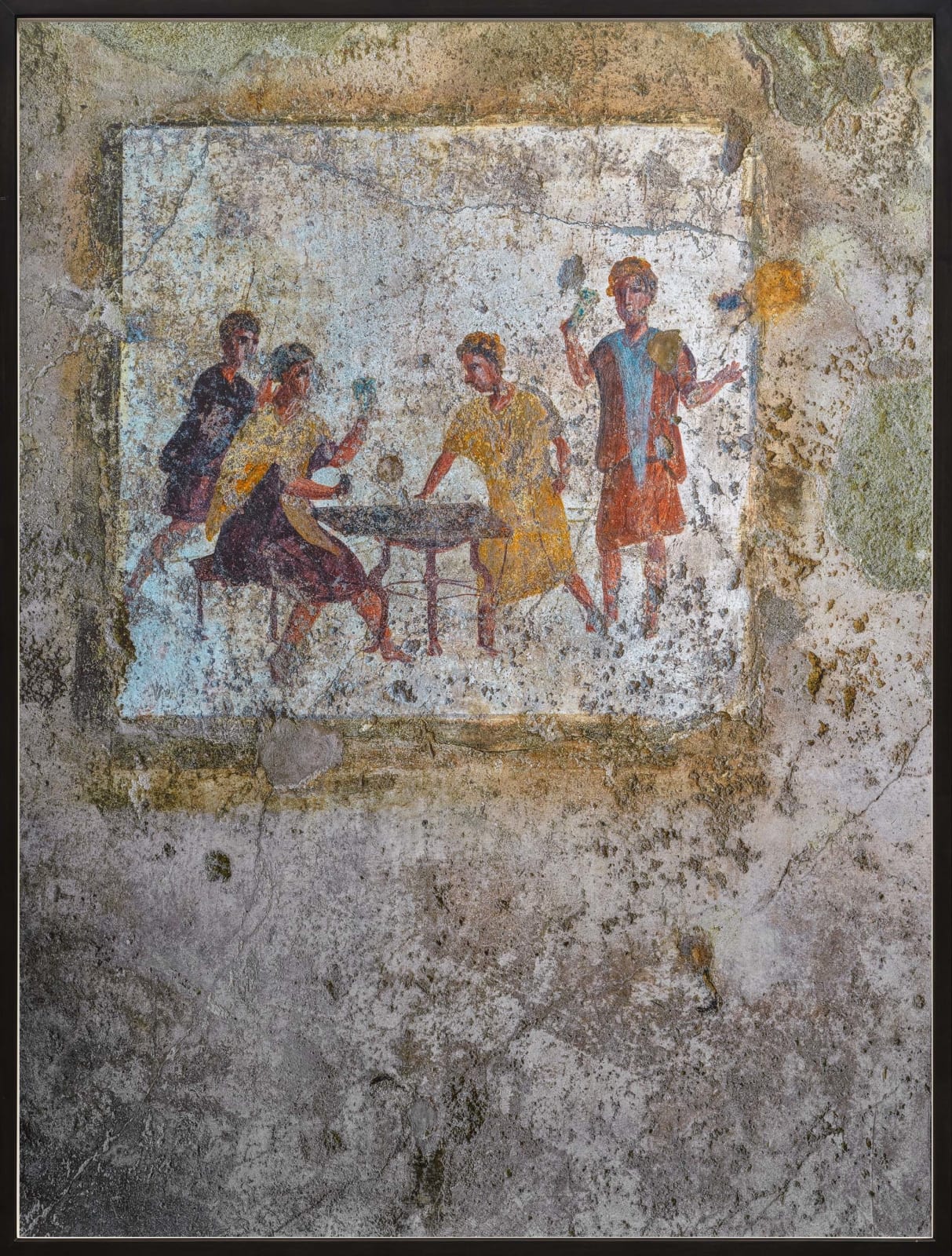 Painted fresco from Pompeii, Italy with four gamblers by Robert Polidori