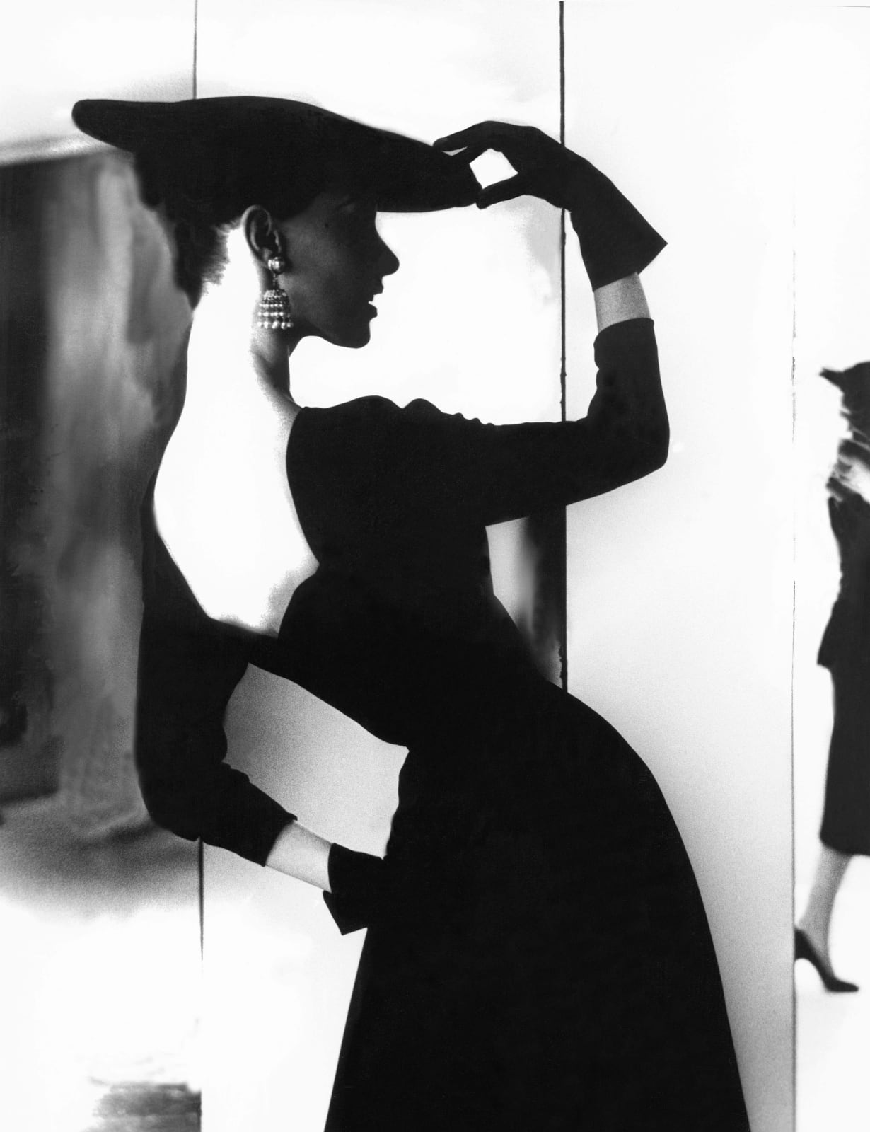Lillian Bassman black and white photograph of Barbara Mullen in hat and gloves