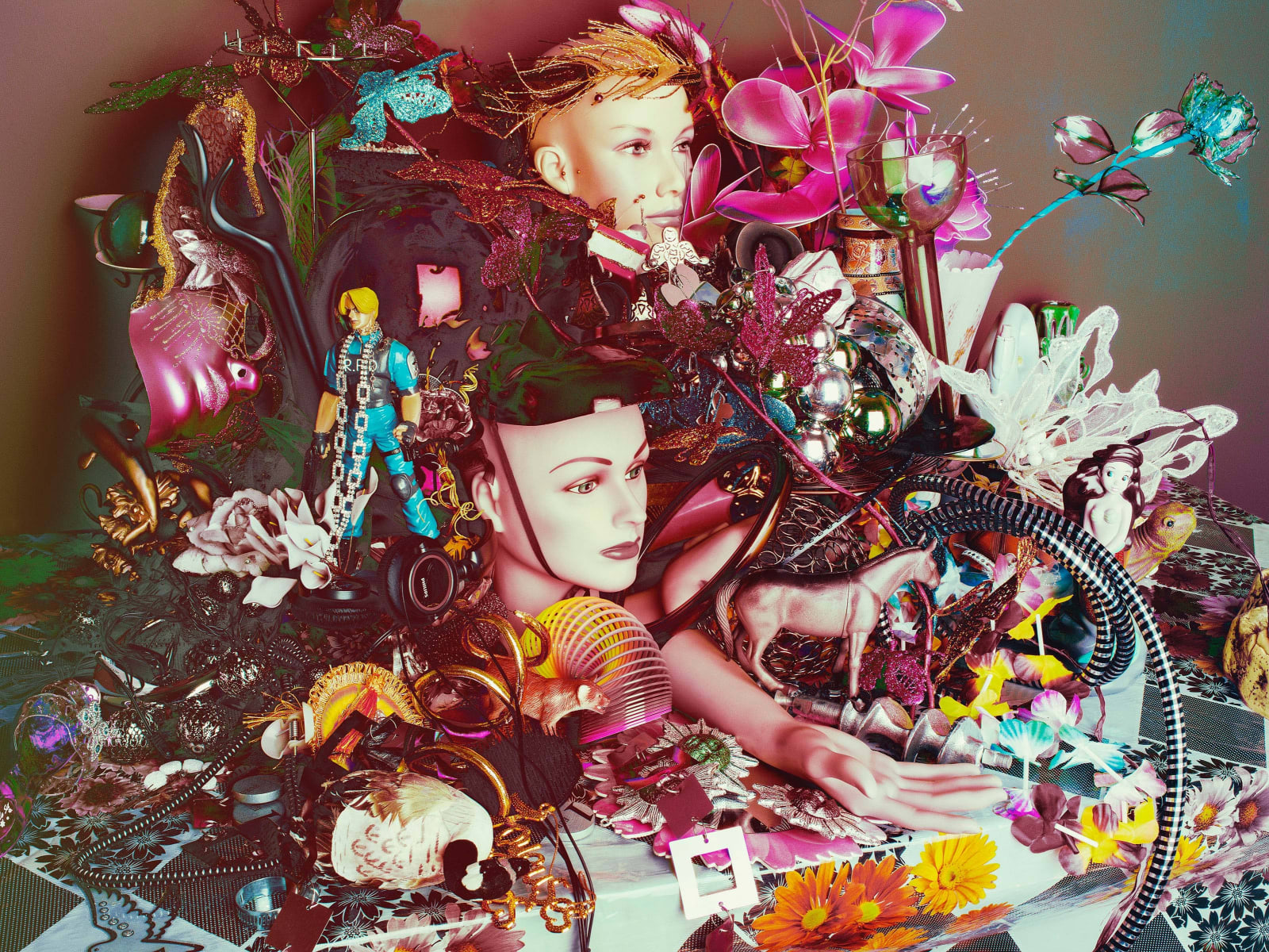 Valerie Belin Still life with mirror, mannequin heads, flowers, and other knick knacks