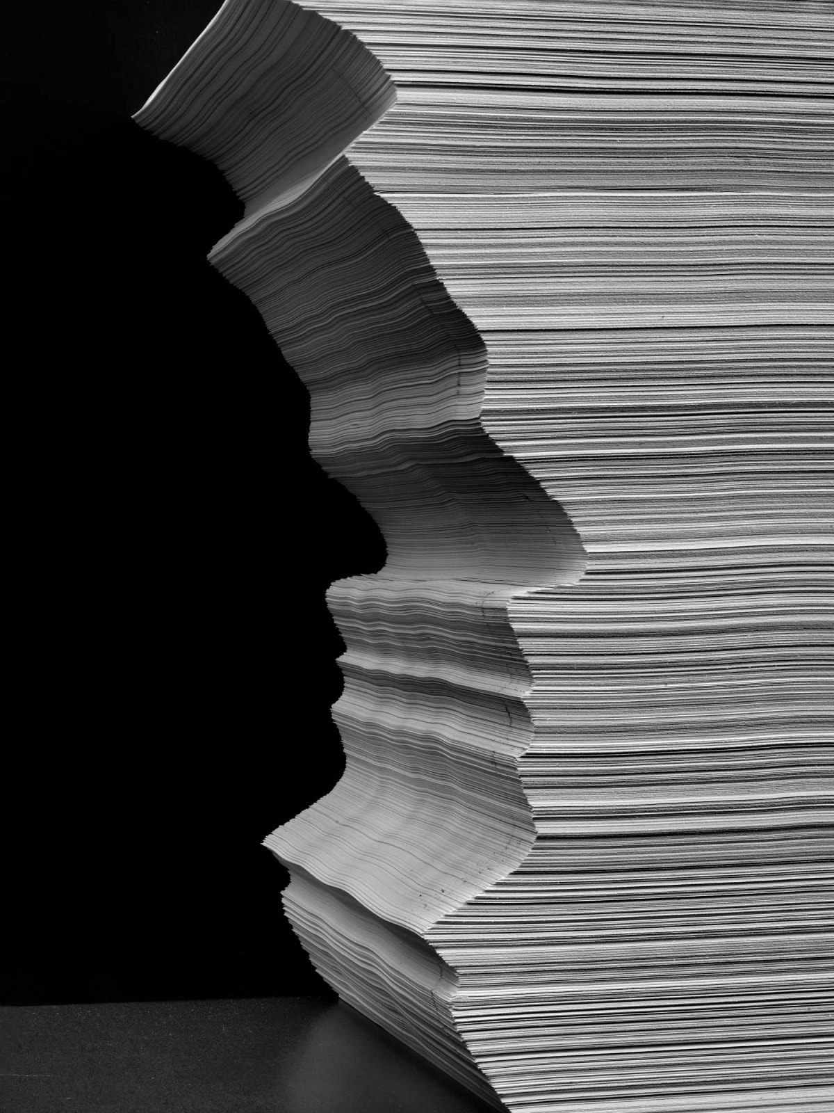 Abelardo Morell Paper Self silhouette of artist's profile cut into stack of papers