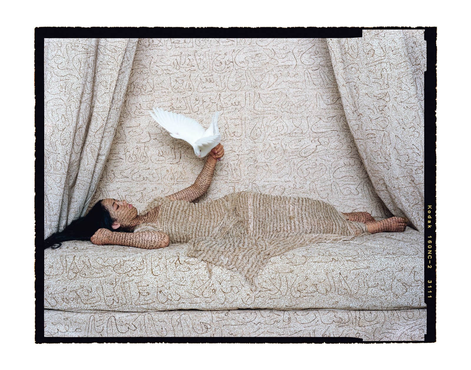 Lalla Essaydi reclining figure4 with white dove